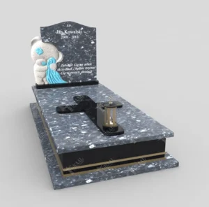 Nagrobek z granitu Blue Pearl w kształcie misia, dziecięcy pomnik
