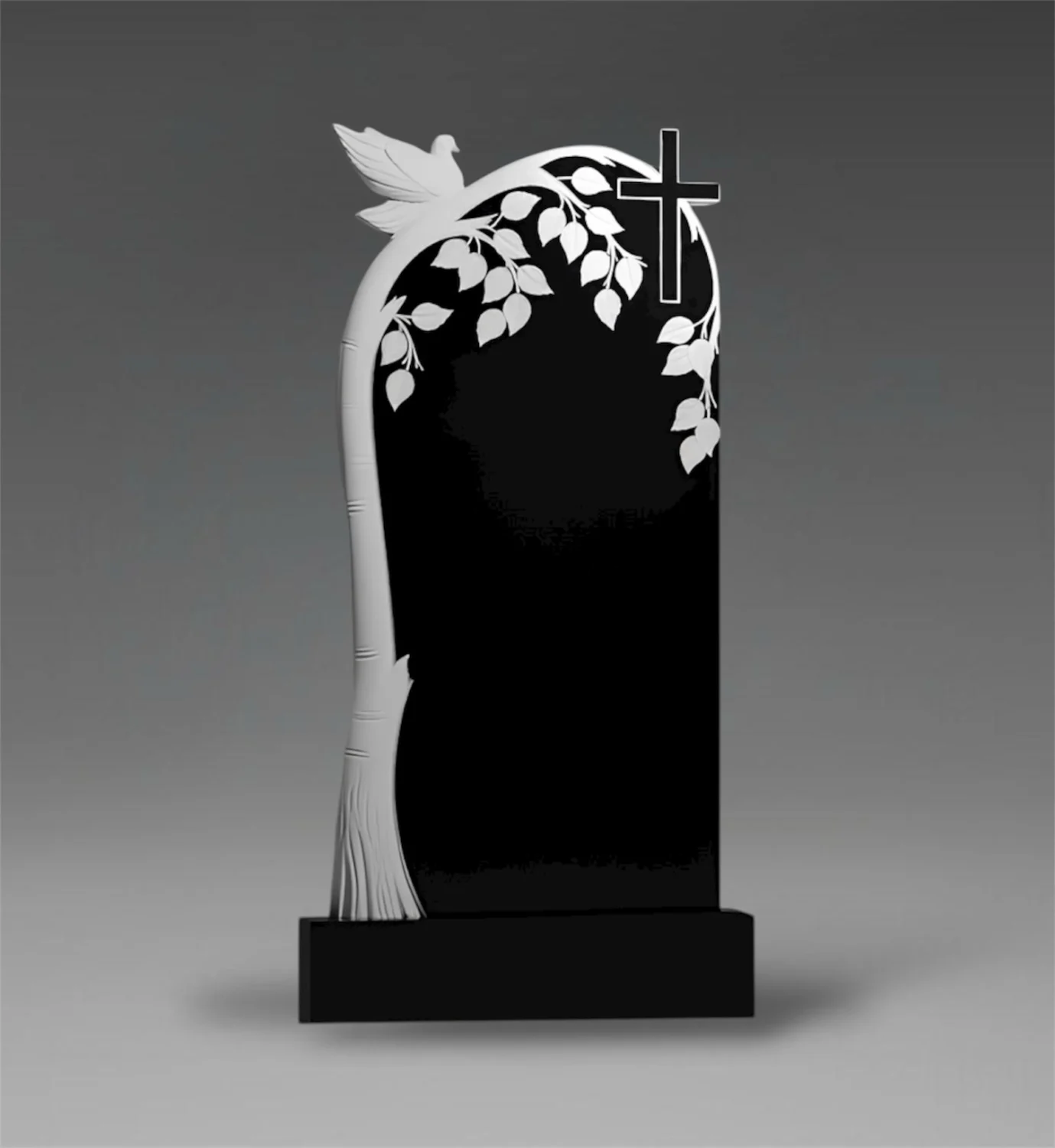 Artystyczna tablica nagrobna granitowa z brzozą i liśćmi i z gołębiami A48 zdjęcie 15