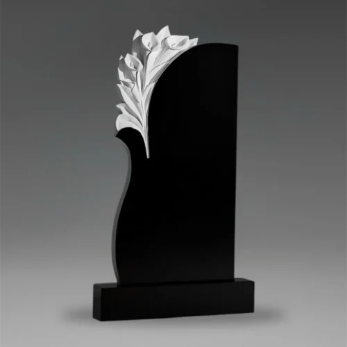 Tablica nagrobna granitowa z rzeźbą lilii A61