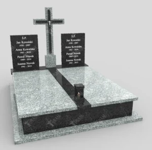 Nagrobki podwójne z szarym krzyżem i granitową płytą