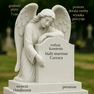 Nagrobek premium Grubość 7 cm, marmur Carrara, wysokiej jakości rzeźba anioła – ile kosztuje