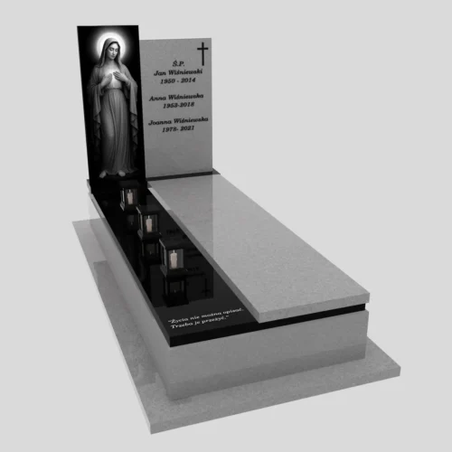 Nagrobek pojedynczy z grawerem Matki Boskiej wykonany z granitu CK 84