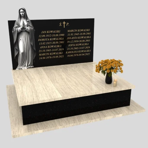 Nagrobek podwójny z grawerem Matki Boskiej z granitu CK 90