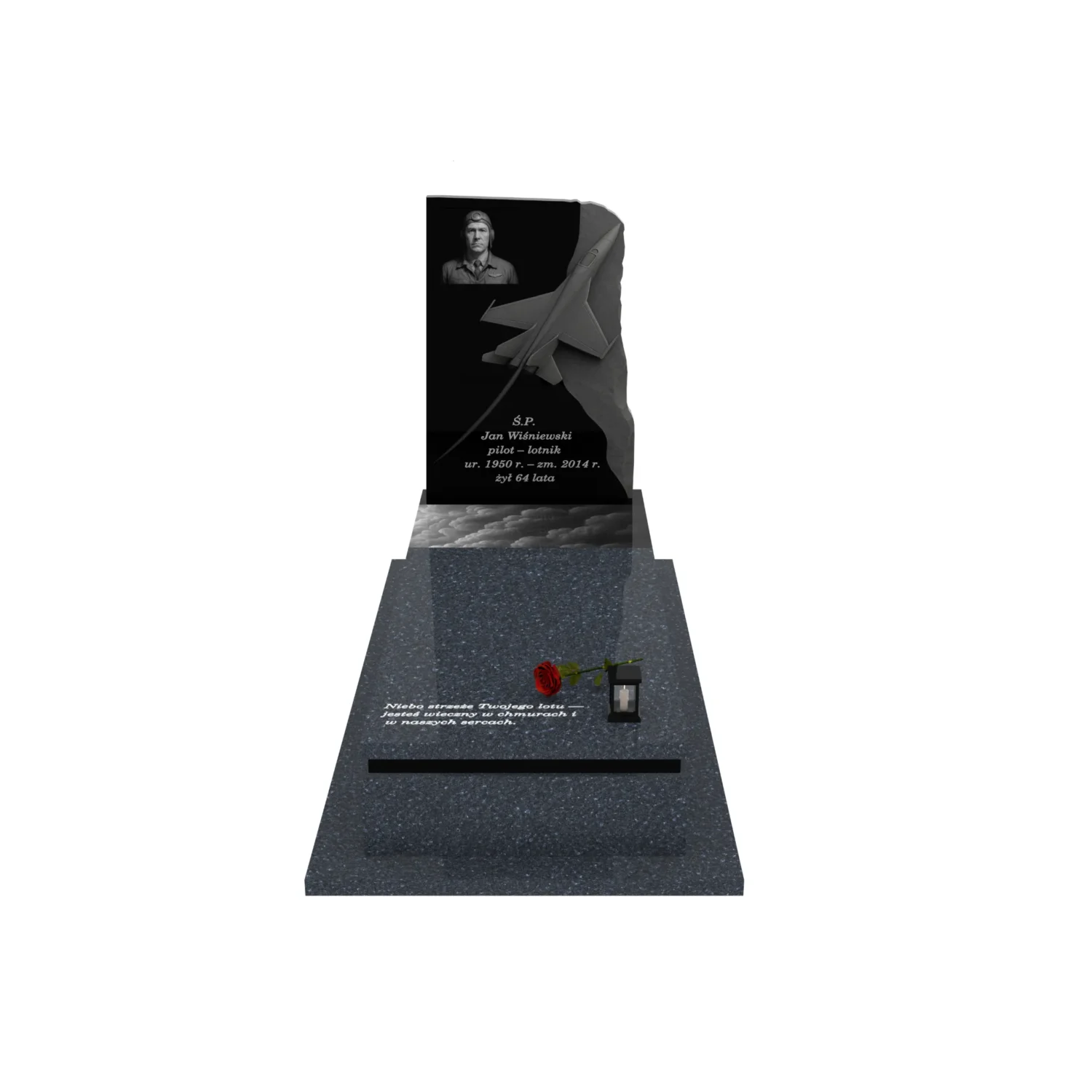 Nagrobek pojedynczy z rzeźbą dla pilota z granitu CK 141+360 – photo №12