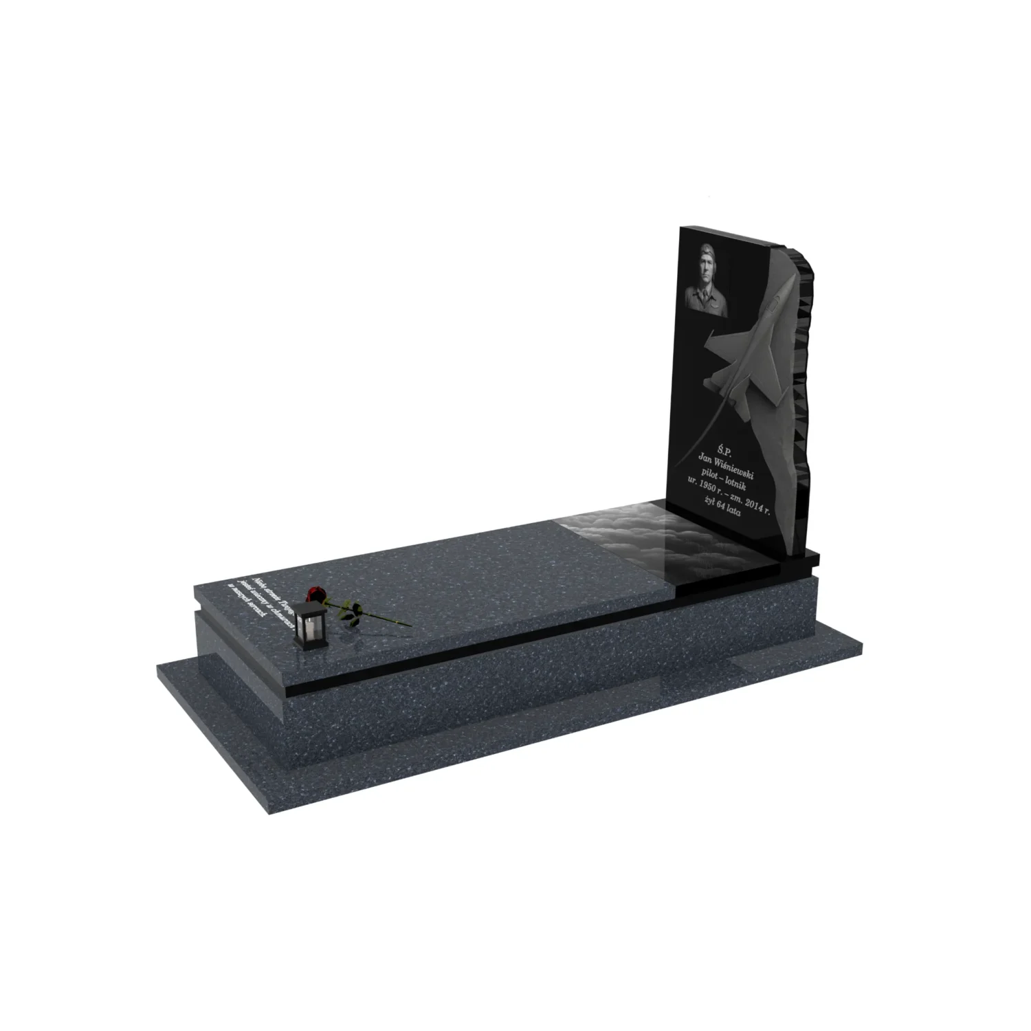 Nagrobek pojedynczy z rzeźbą dla pilota z granitu CK 141+360 – photo №2