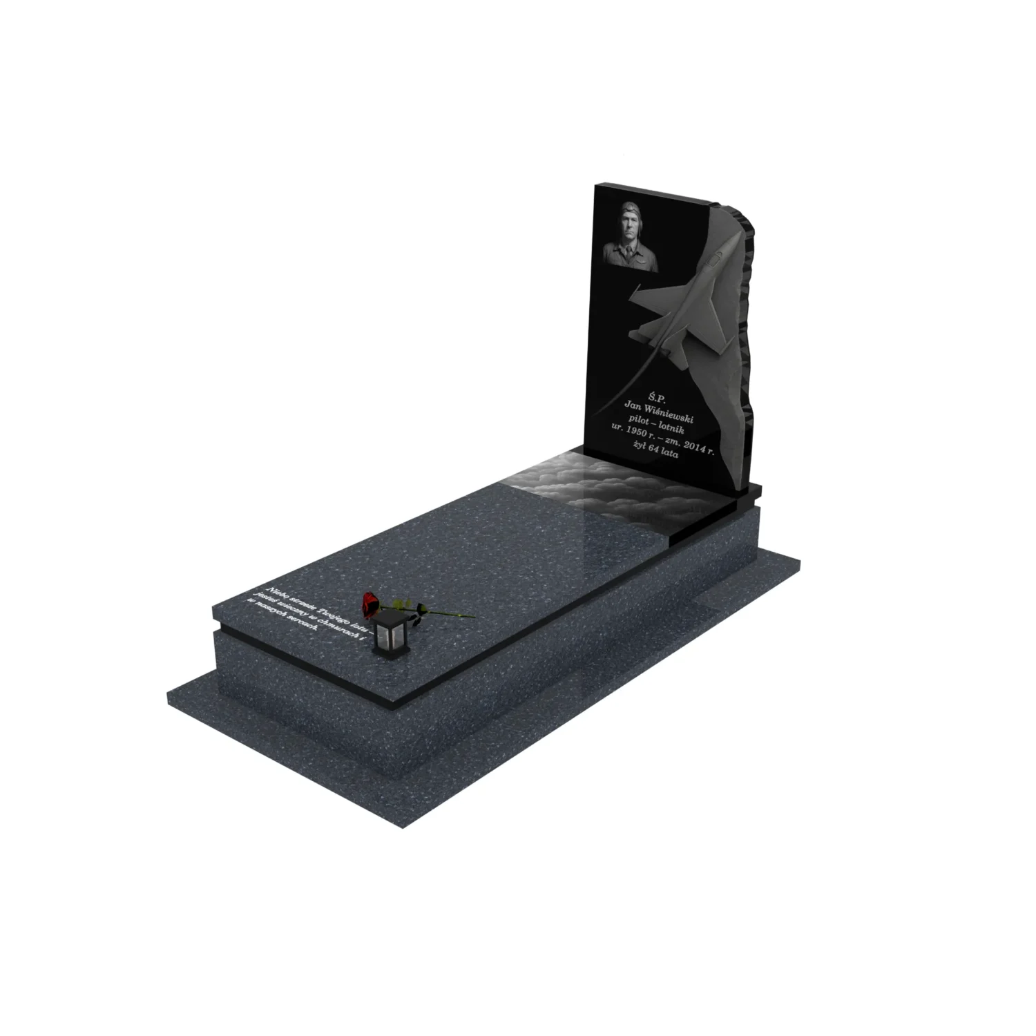 Nagrobek pojedynczy z rzeźbą dla pilota z granitu CK 141+360 – photo №1