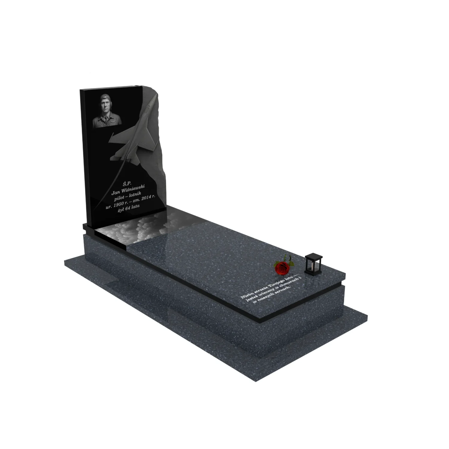 Nagrobek pojedynczy z rzeźbą dla pilota z granitu CK 141+360 – photo №11