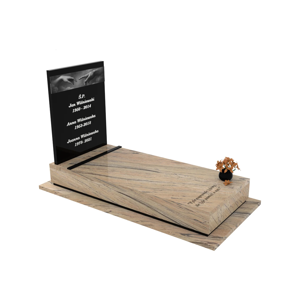 Nagrobek pojedynczy z grawerem symbolicznych dłoni, wykonany z granitu CK 151+360 – photo №10