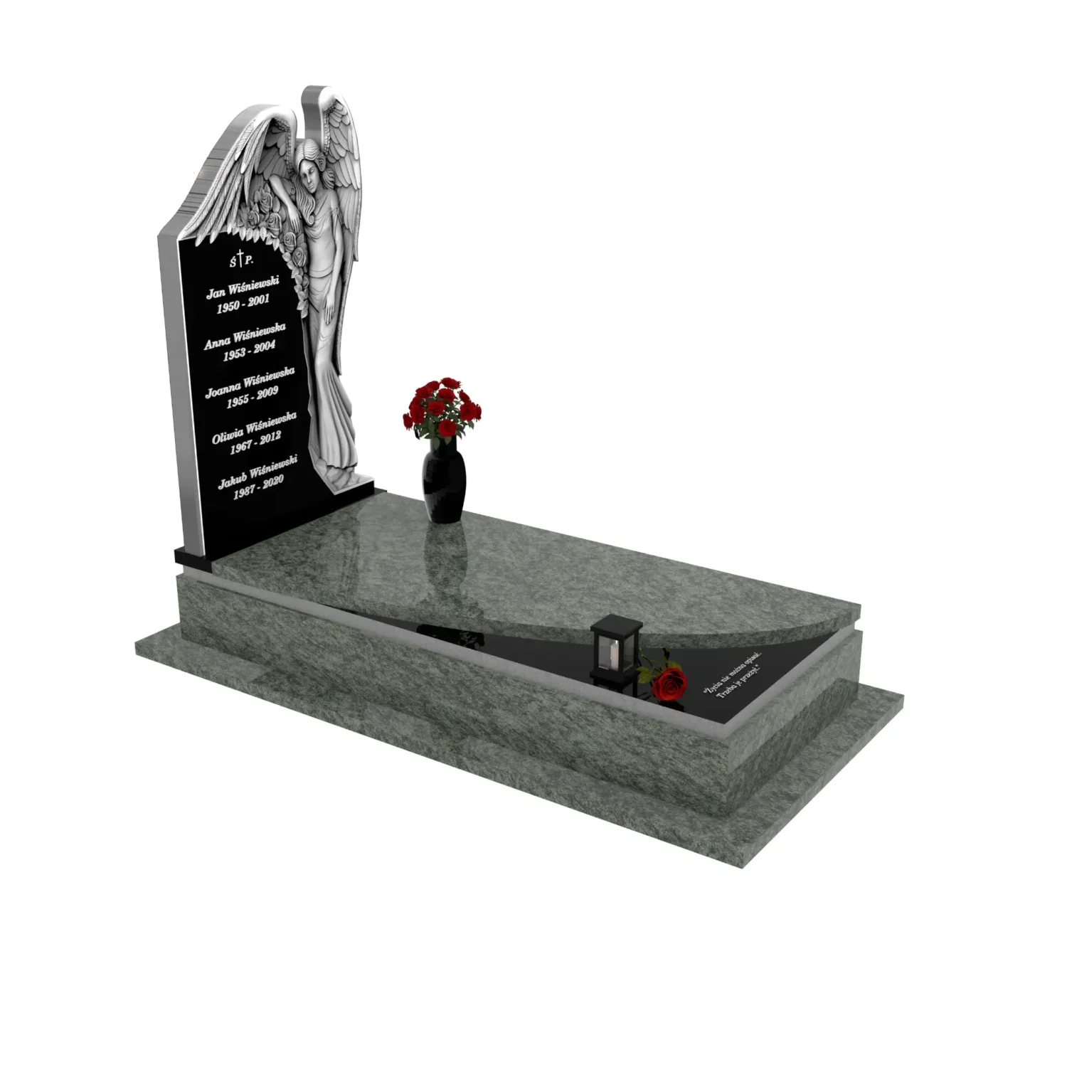 Nagrobek pojedynczy z rzeźbą anioła, idealny dla osób ceniących klasyczne i dostojne formy z granitu CK 150+360 – photo №10