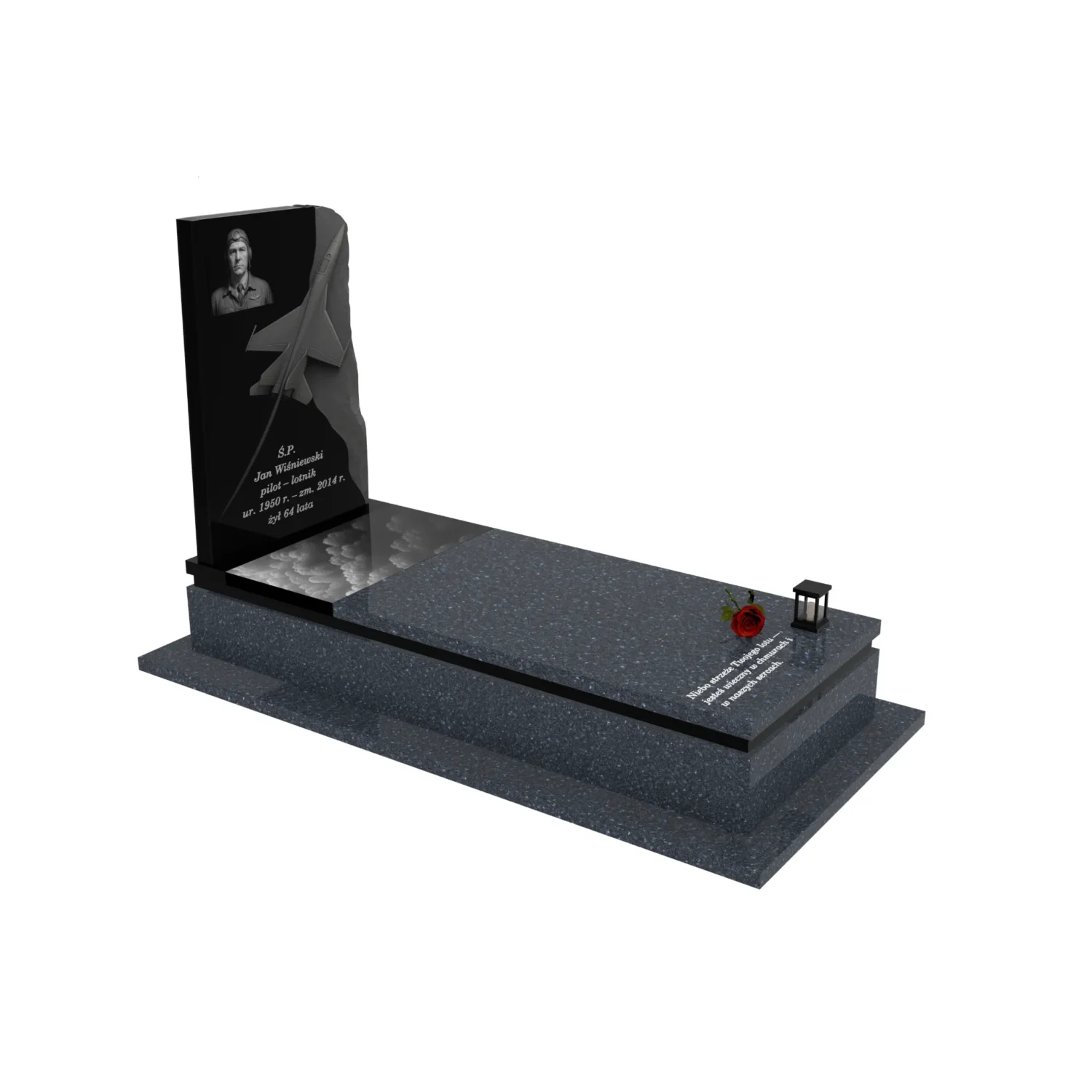 Nagrobek pojedynczy z rzeźbą dla pilota z granitu CK 141+360 – photo №10