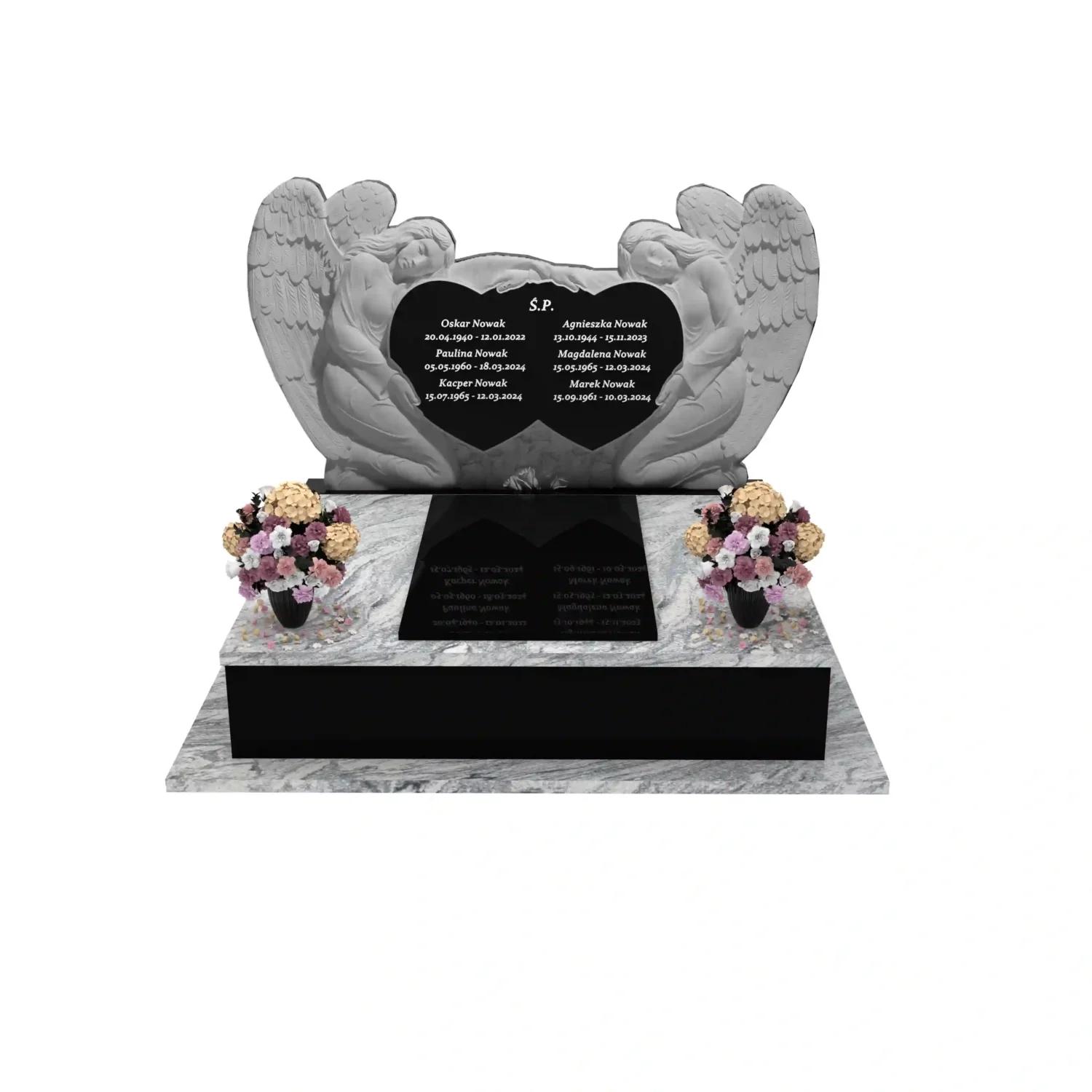 Nagrobek podwójny z rzeźbą dwóch aniołów, wykonany z granitu CK 101+360 – photo №12