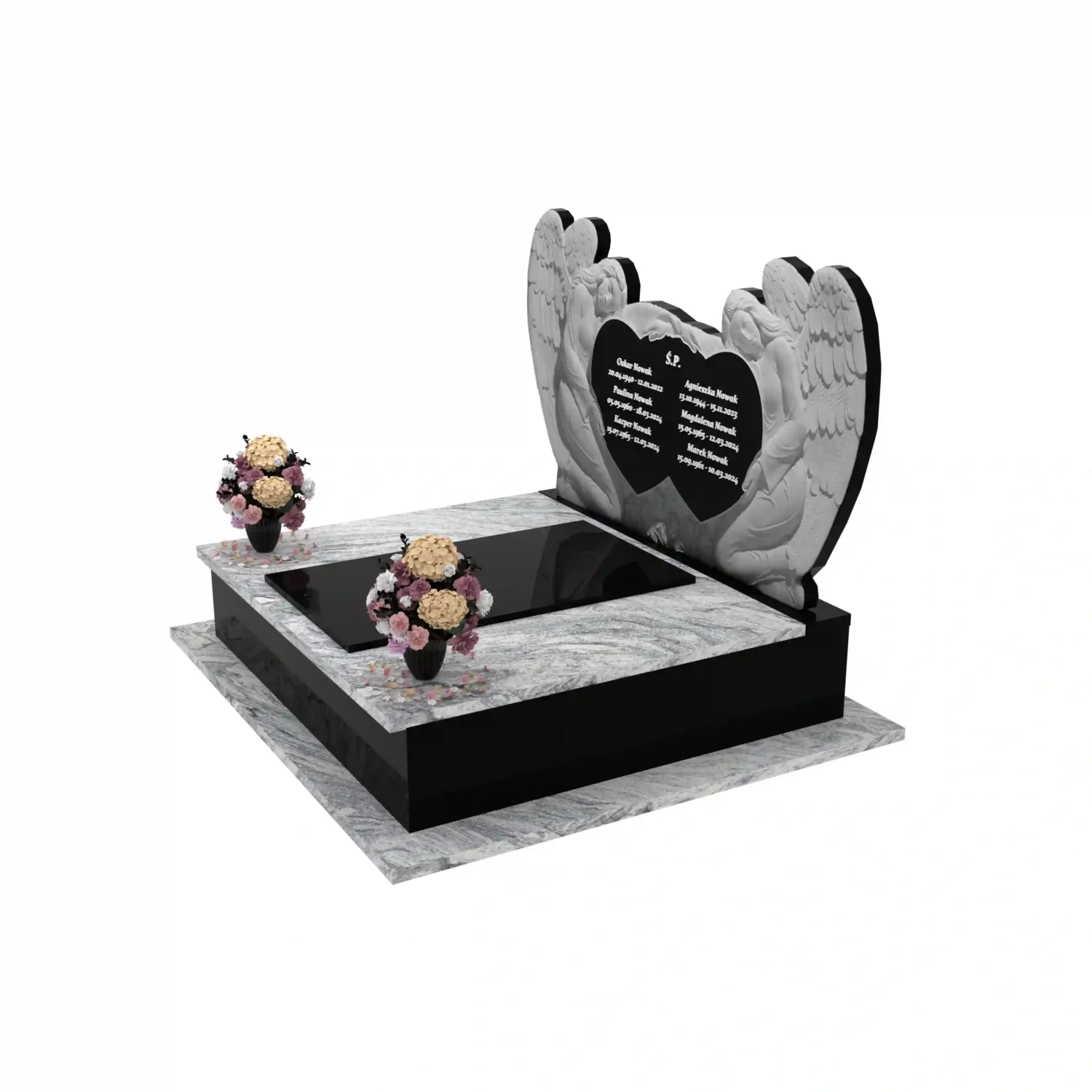Nagrobek podwójny z rzeźbą dwóch aniołów, wykonany z granitu CK 101+360 – photo №2