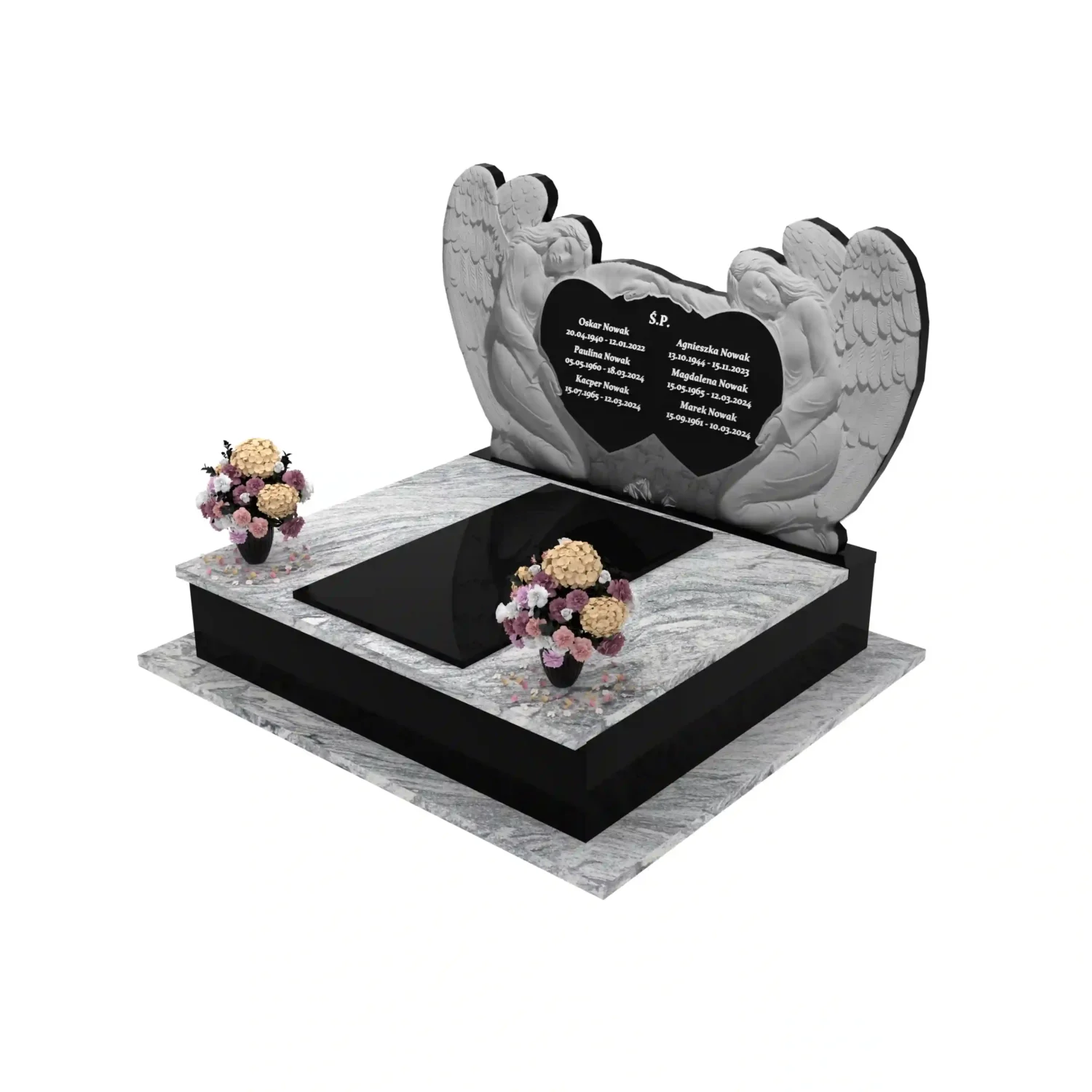 Nagrobek podwójny z rzeźbą dwóch aniołów, wykonany z granitu CK 101+360 – photo №1