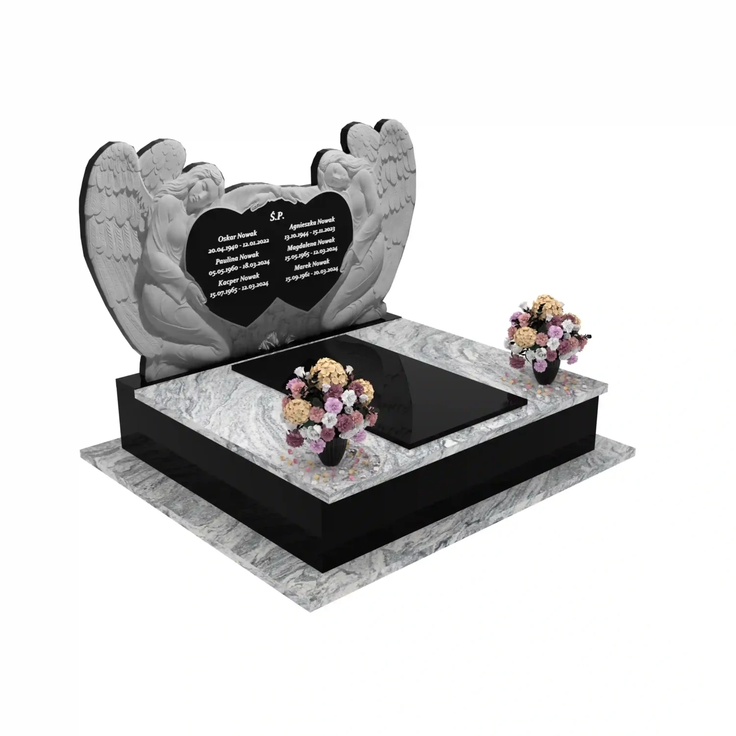 Nagrobek podwójny z rzeźbą dwóch aniołów, wykonany z granitu CK 101+360 – photo №11