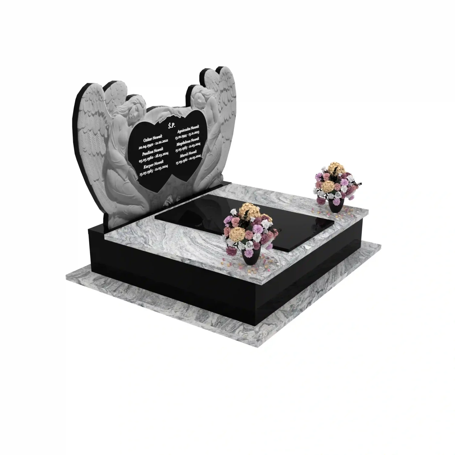 Nagrobek podwójny z rzeźbą dwóch aniołów, wykonany z granitu CK 101+360 – photo №10