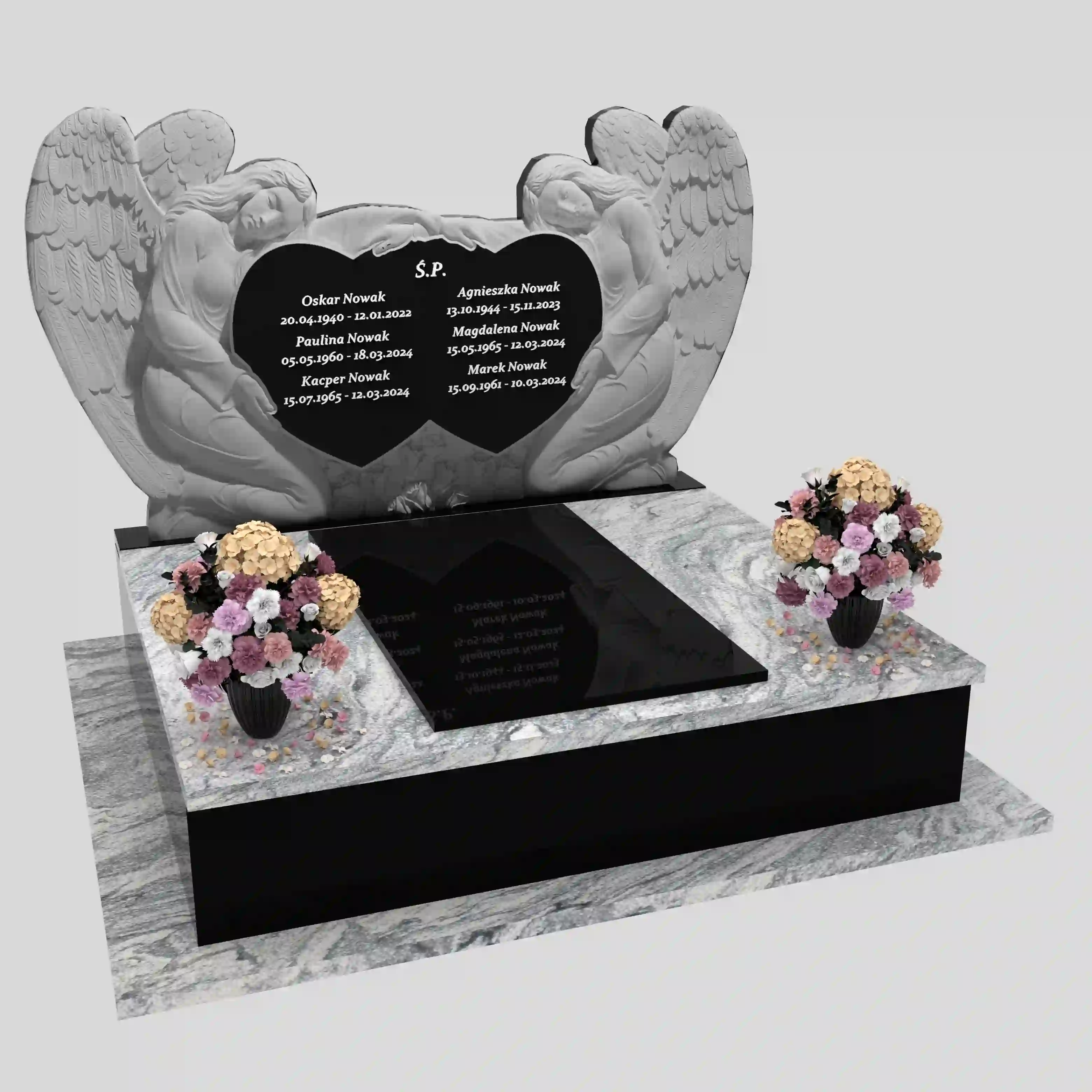Nagrobek podwójny z rzeźbą dwóch aniołów, wykonany z granitu CK 101 zdjęcie 29