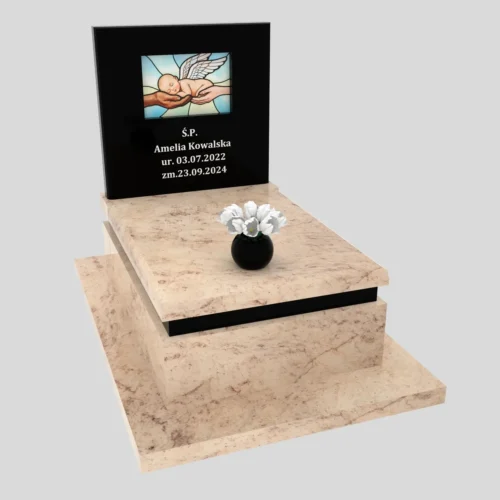 Nagrobek dla dziecka z witrażem z granitu D 53