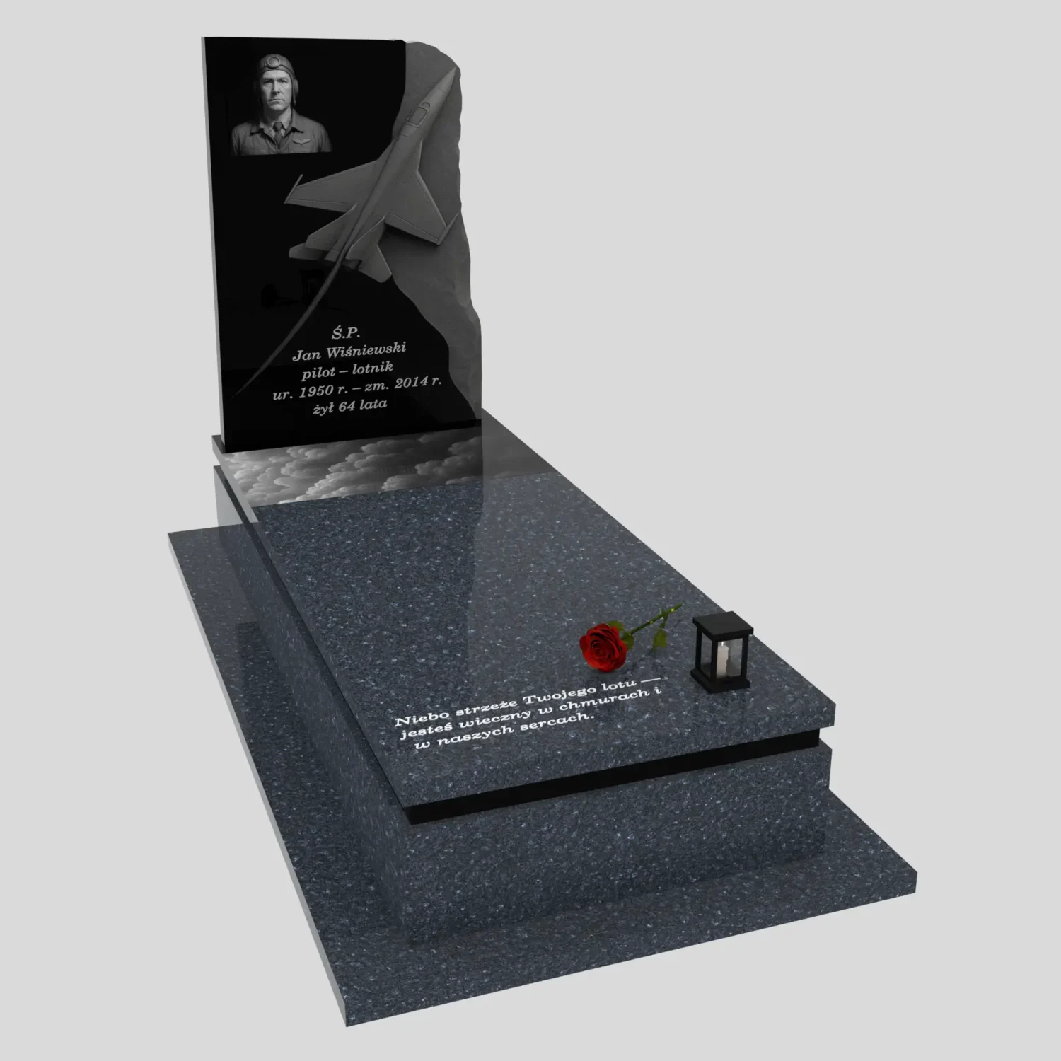 Nagrobek pojedynczy z rzeźbą dla pilota z granitu CK 141 zdjęcie 29