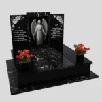 Nagrobek podwójny z grawerem anioła i kwiatami z granitu CK 102 zdjęcie 32