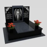 Nagrobek podwójny z grawerem anioła i kwiatami z granitu CK 102 zdjęcie 33