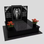 Nagrobek podwójny z grawerem anioła i kwiatami z granitu CK 102 zdjęcie 35