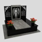 Nagrobek podwójny z grawerem anioła i kwiatami z granitu CK 102 zdjęcie 37