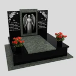 Nagrobek podwójny z grawerem anioła i kwiatami z granitu CK 102 zdjęcie 39