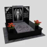 Nagrobek podwójny z grawerem anioła i kwiatami z granitu CK 102 zdjęcie 40