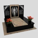 Nagrobek podwójny z grawerem anioła i kwiatami z granitu CK 102 zdjęcie 42