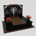 Nagrobek podwójny z grawerem anioła i kwiatami z granitu CK 102 zdjęcie 43