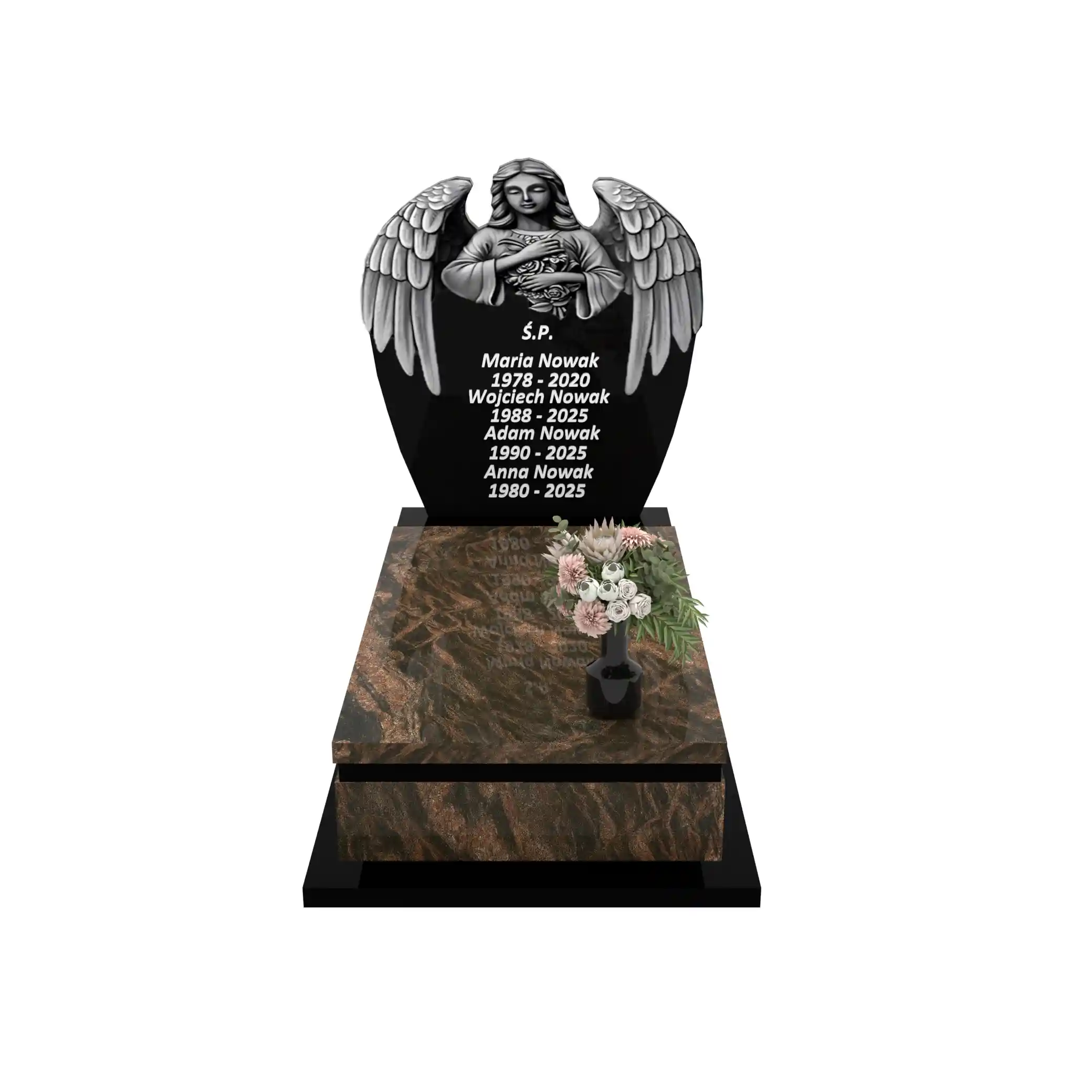 Nagrobek pojedynczy z rzeźbą anioła z granitu CK 154+360 – photo №12