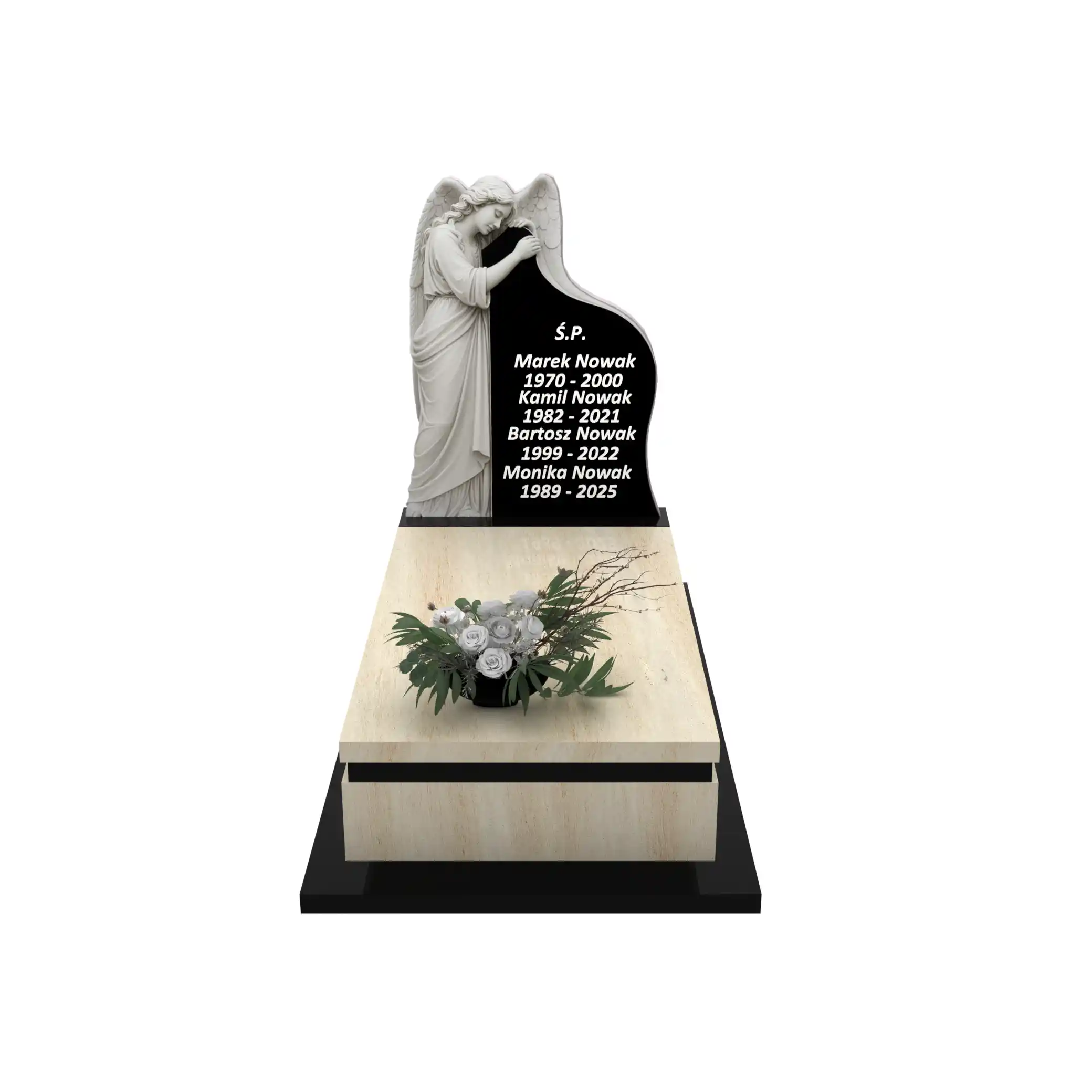 Nagrobek pojedynczy z rzeźbą anioła, wykonany z wysokiej jakości granitu CK 155+360 – photo №12