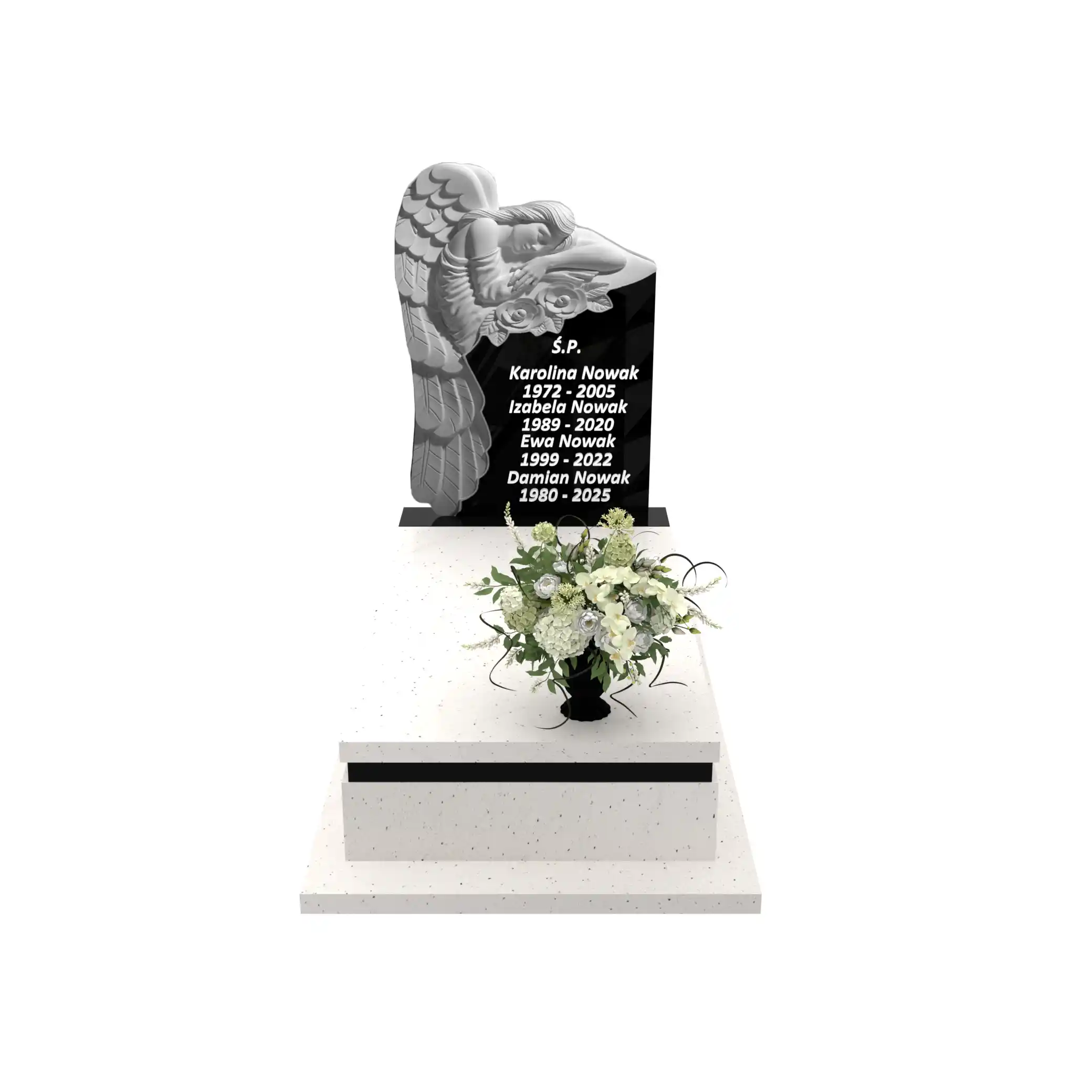 Nagrobek pojedynczy z rzeźbą anioła symbolizującego opiekę i spokój, wykonany z granitu CK 156+360 – photo №12