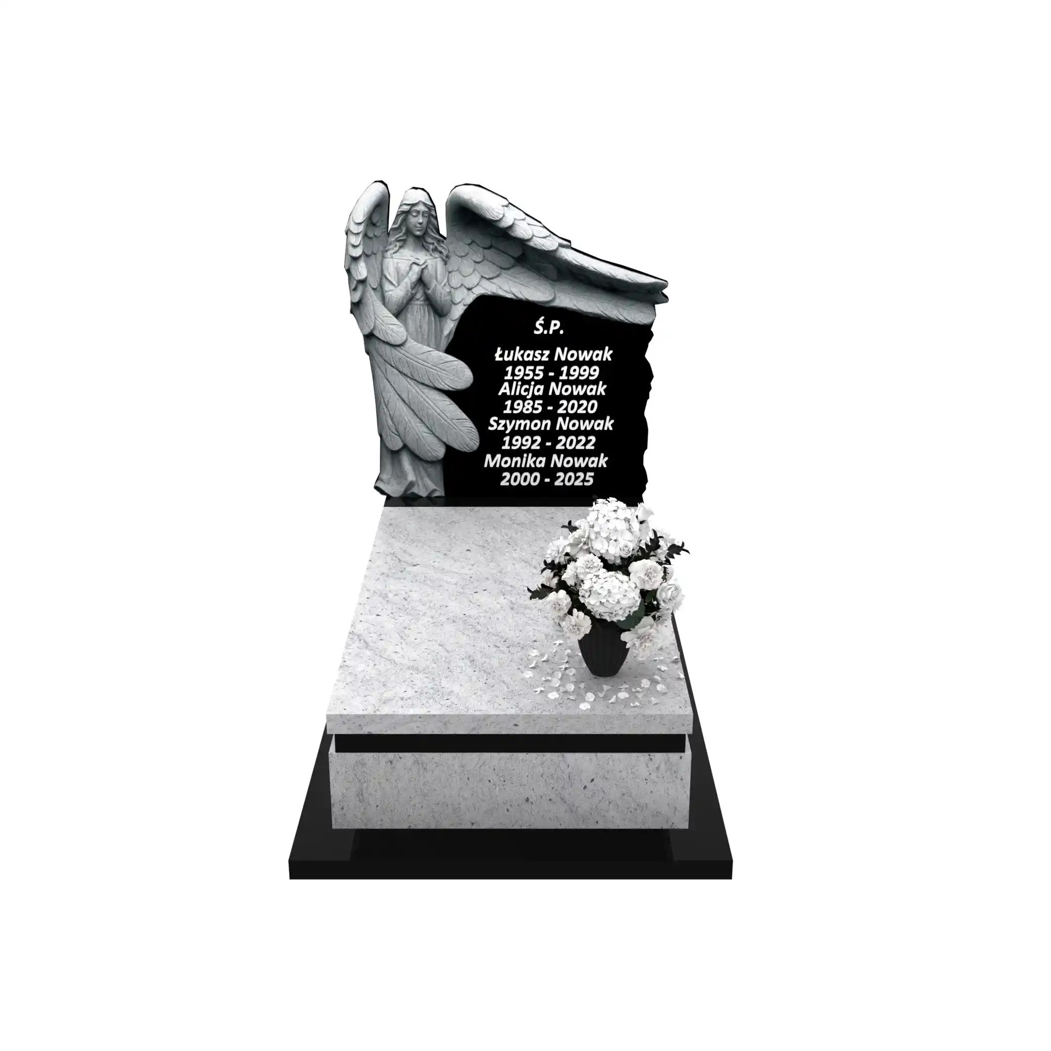 Nagrobek pojedynczy z rzeźbą anioła ze skrzydłami, wykonany z granitu CK 153+360 – photo №12