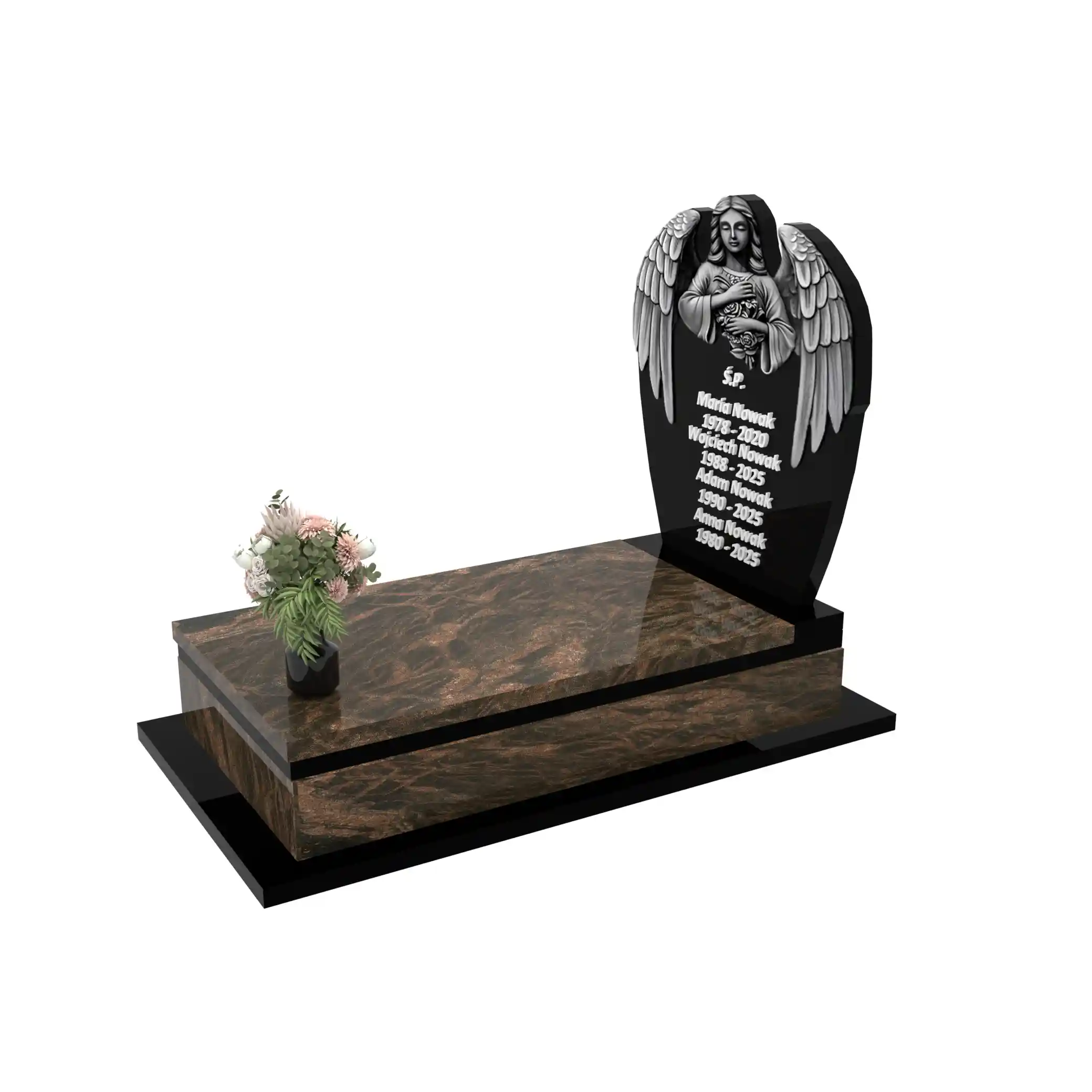 Nagrobek pojedynczy z rzeźbą anioła z granitu CK 154+360 – photo №2