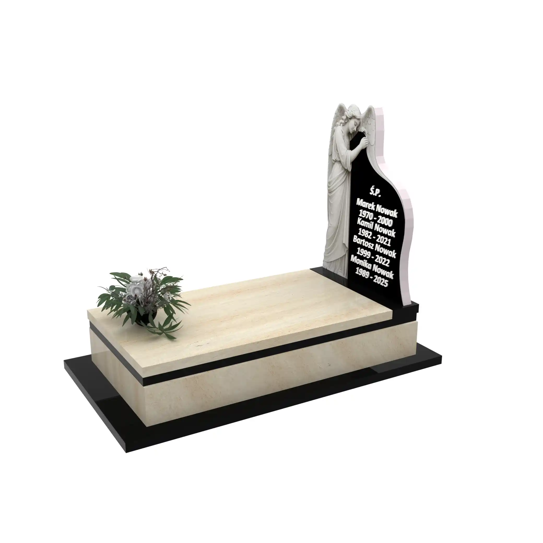 Nagrobek pojedynczy z rzeźbą anioła, wykonany z wysokiej jakości granitu CK 155+360 – photo №2