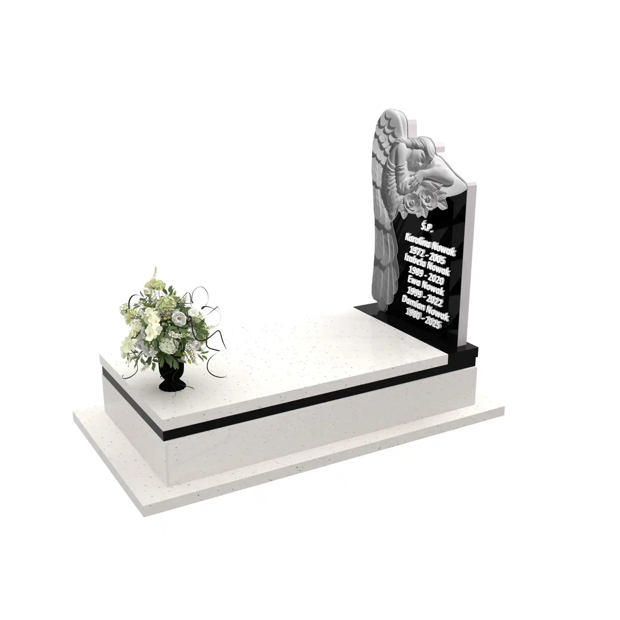 Nagrobek pojedynczy z rzeźbą anioła symbolizującego opiekę i spokój, wykonany z granitu CK 156+360 – photo №2