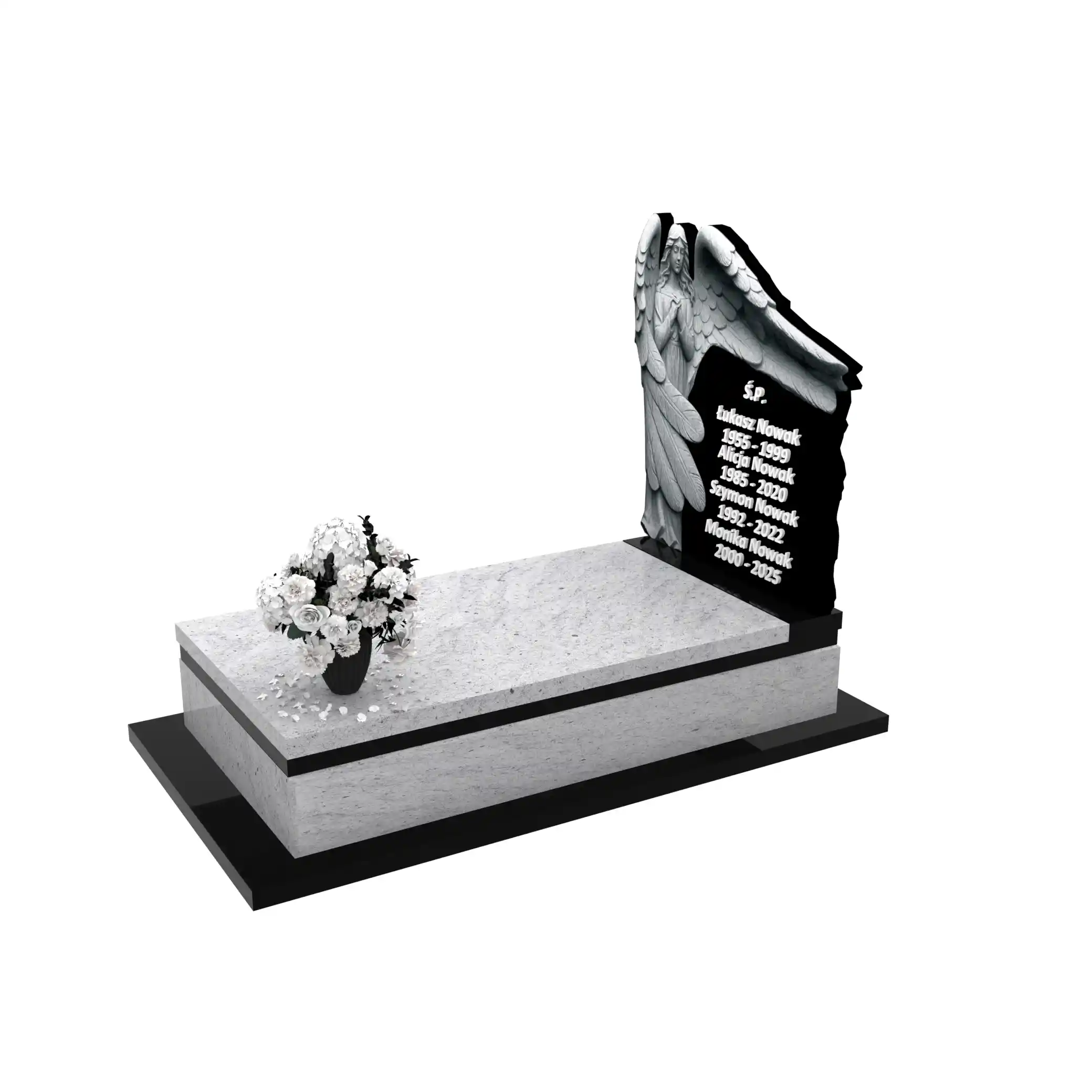 Nagrobek pojedynczy z rzeźbą anioła ze skrzydłami, wykonany z granitu CK 153+360 – photo №2