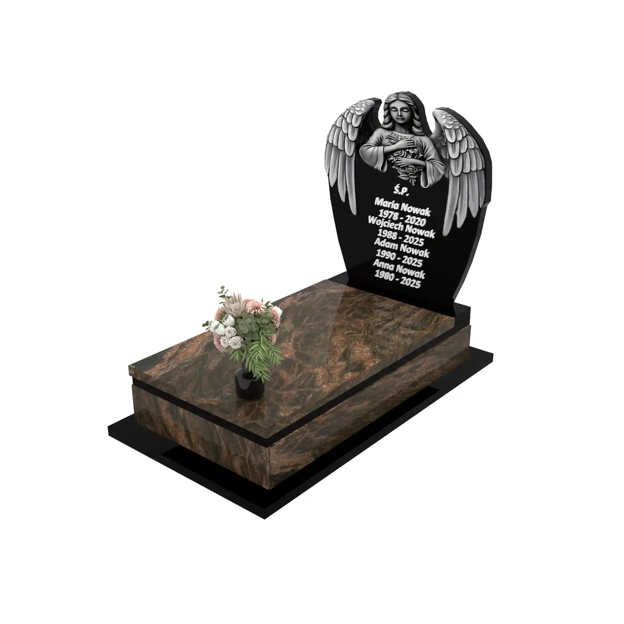 Nagrobek pojedynczy z rzeźbą anioła z granitu CK 154+360 – photo №1