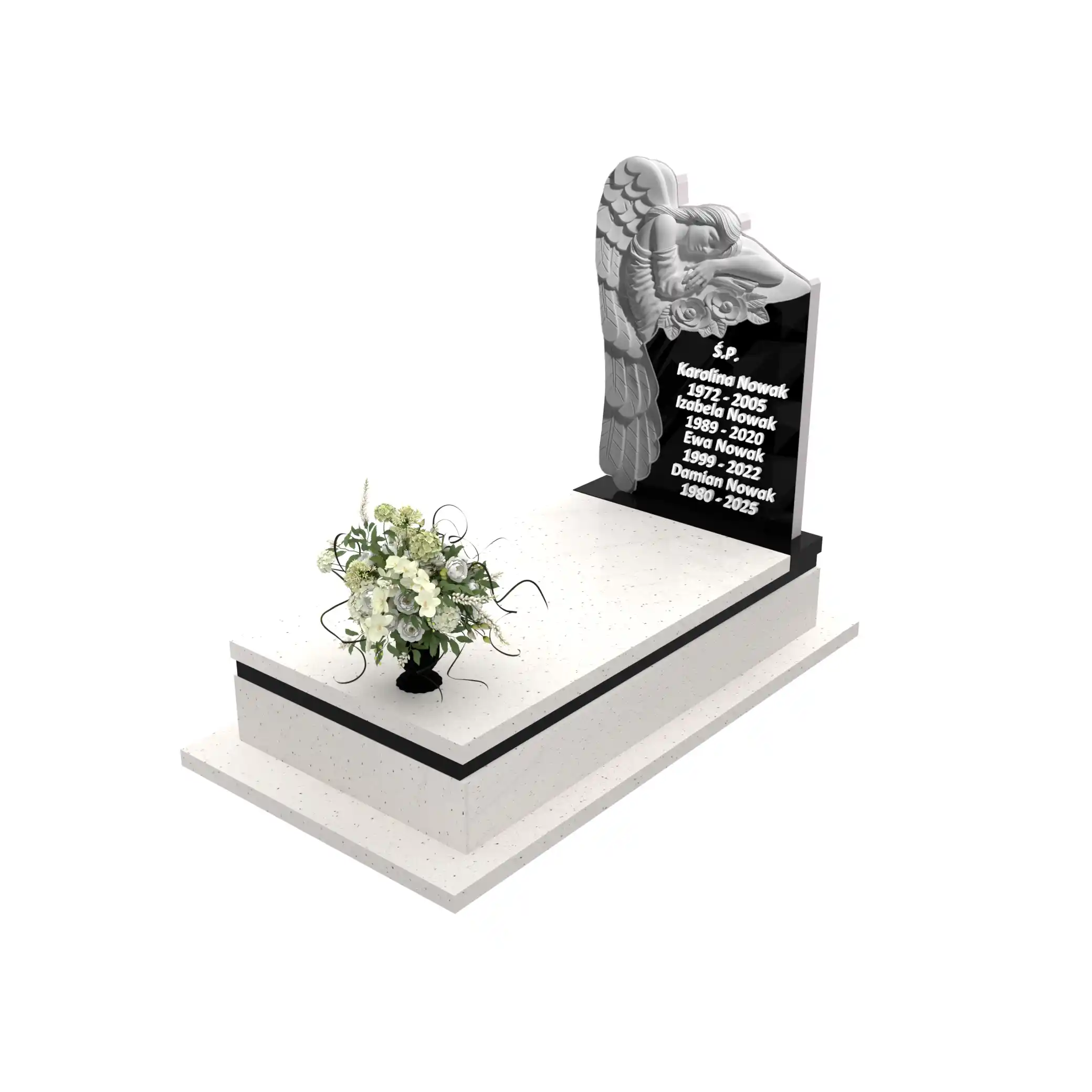 Nagrobek pojedynczy z rzeźbą anioła symbolizującego opiekę i spokój, wykonany z granitu CK 156+360 – photo №1