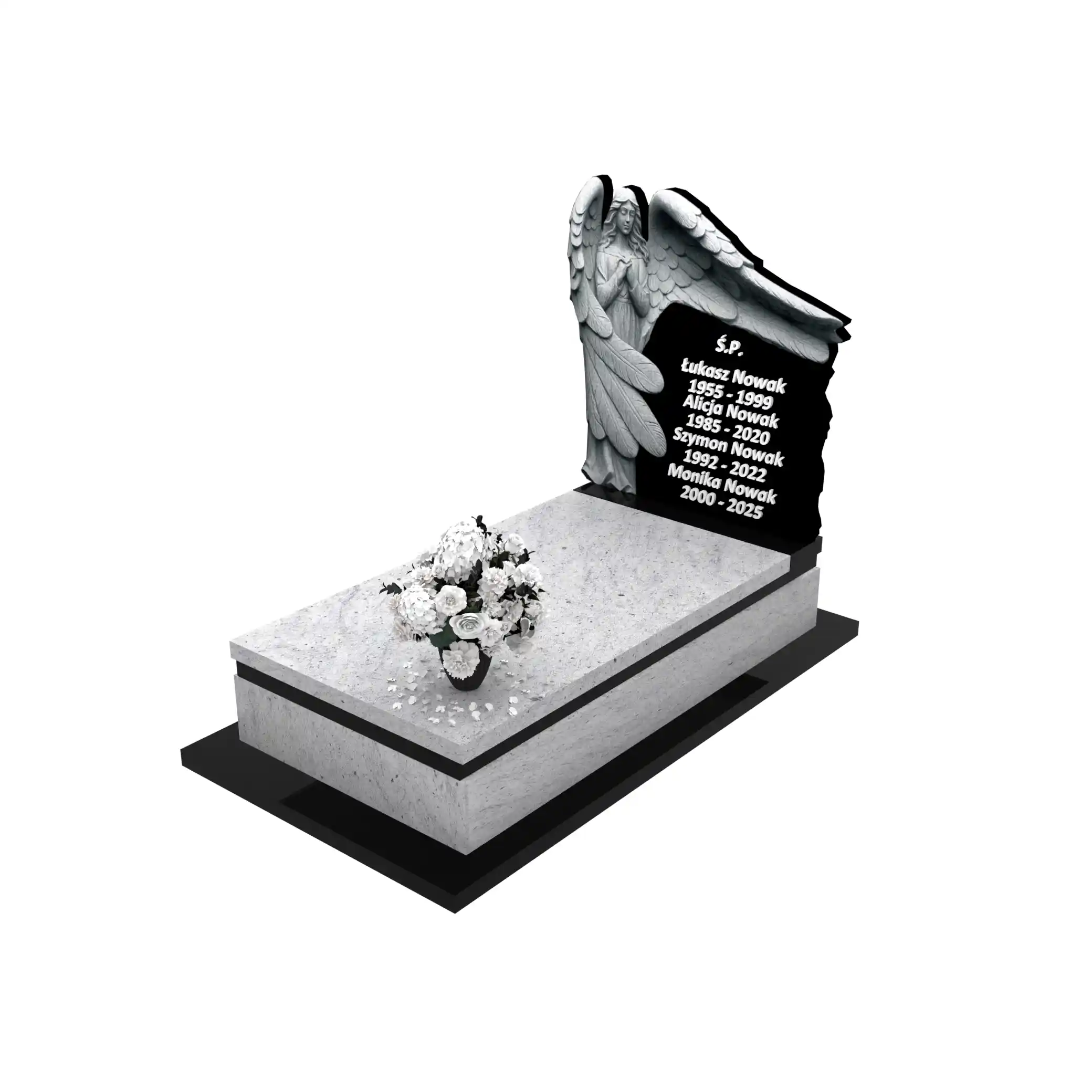 Nagrobek pojedynczy z rzeźbą anioła ze skrzydłami, wykonany z granitu CK 153+360 – photo №1