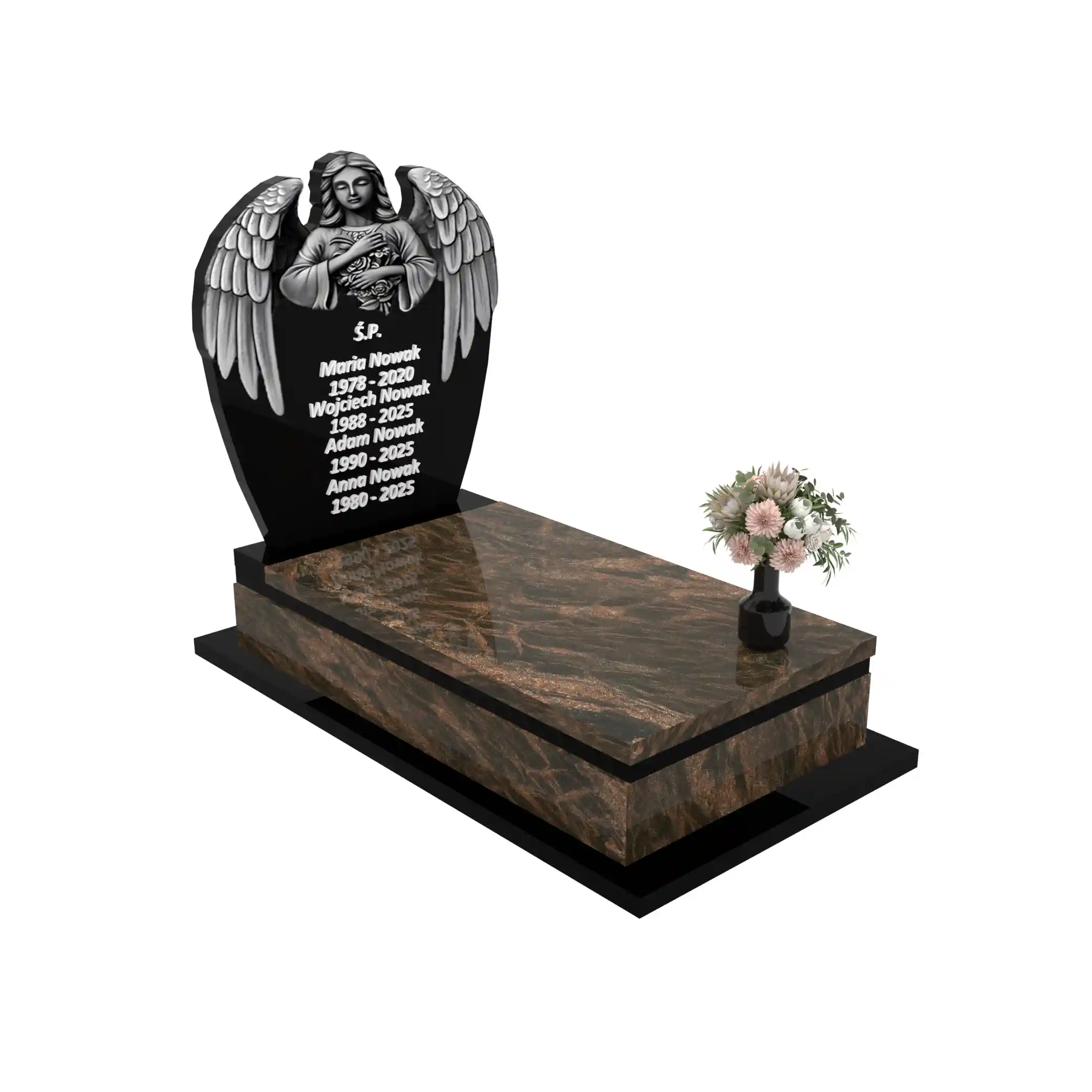Nagrobek pojedynczy z rzeźbą anioła z granitu CK 154+360 – photo №11