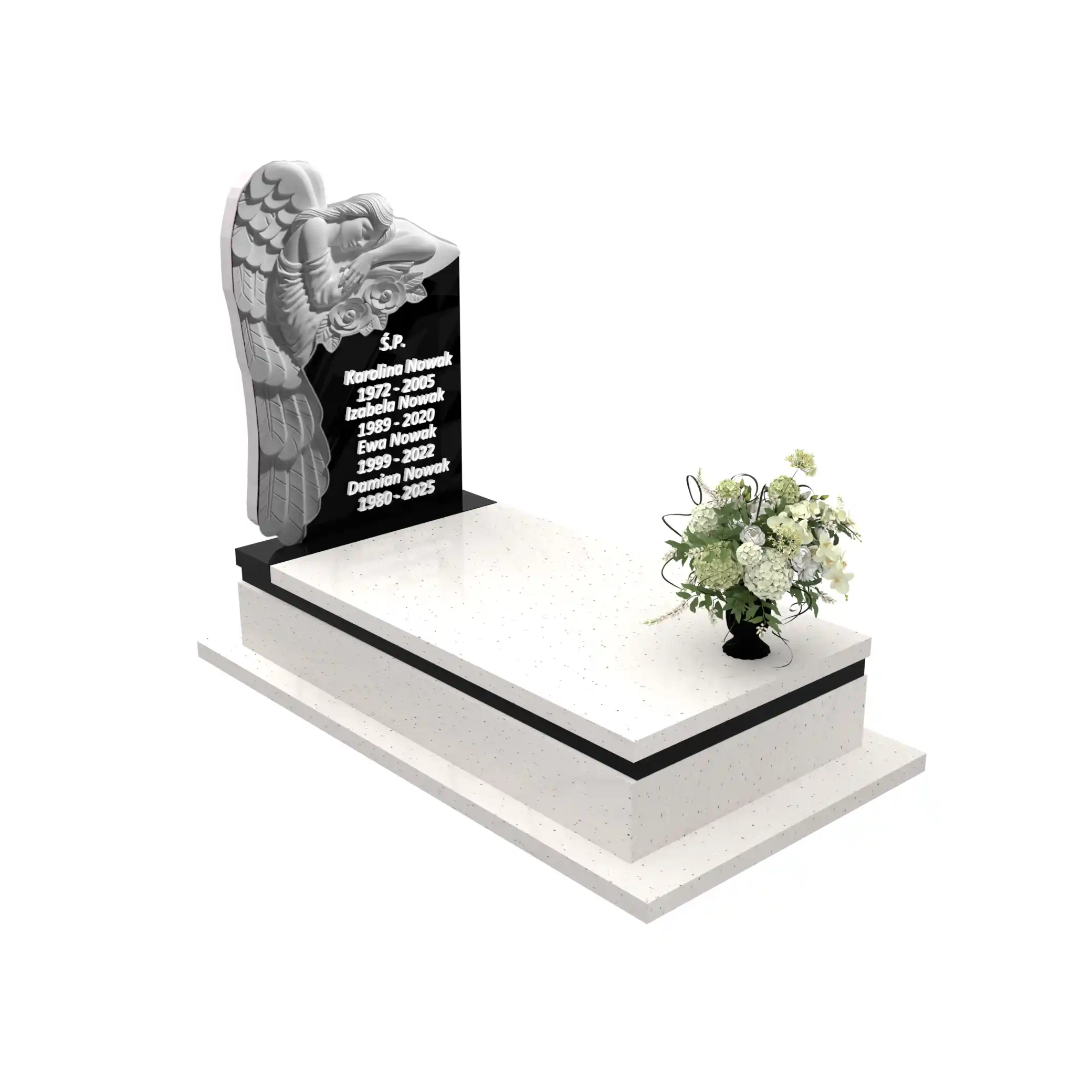 Nagrobek pojedynczy z rzeźbą anioła symbolizującego opiekę i spokój, wykonany z granitu CK 156+360 – photo №11