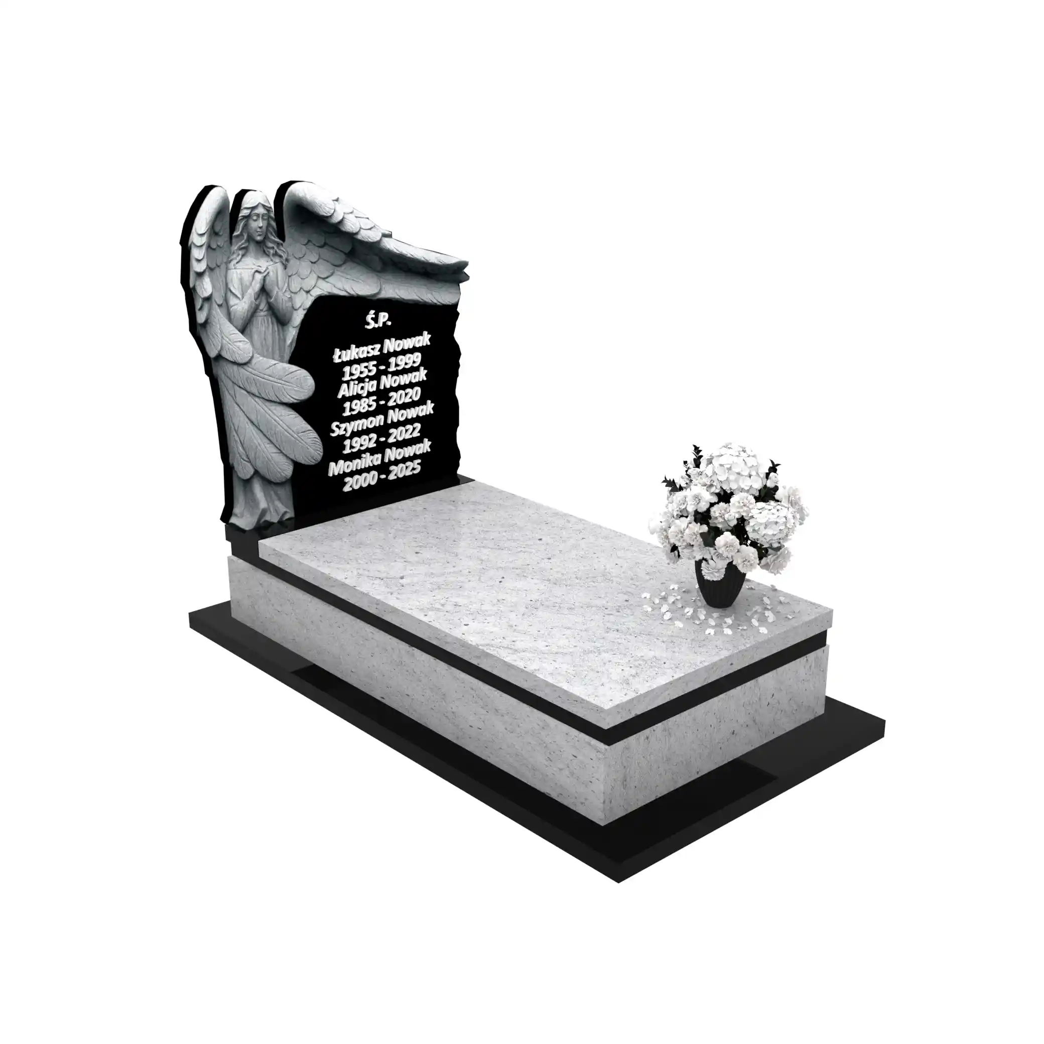 Nagrobek pojedynczy z rzeźbą anioła ze skrzydłami, wykonany z granitu CK 153+360 – photo №11