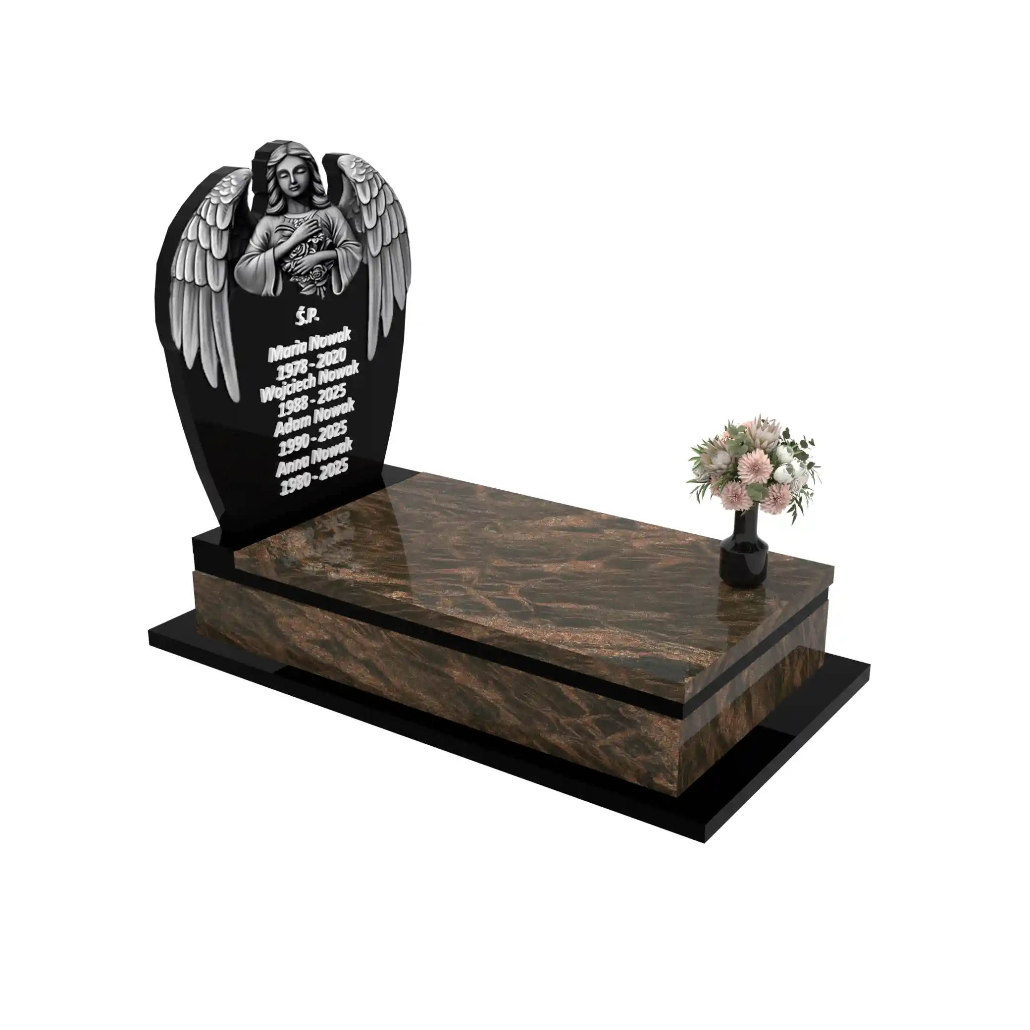 Nagrobek pojedynczy z rzeźbą anioła z granitu CK 154+360 – photo №10