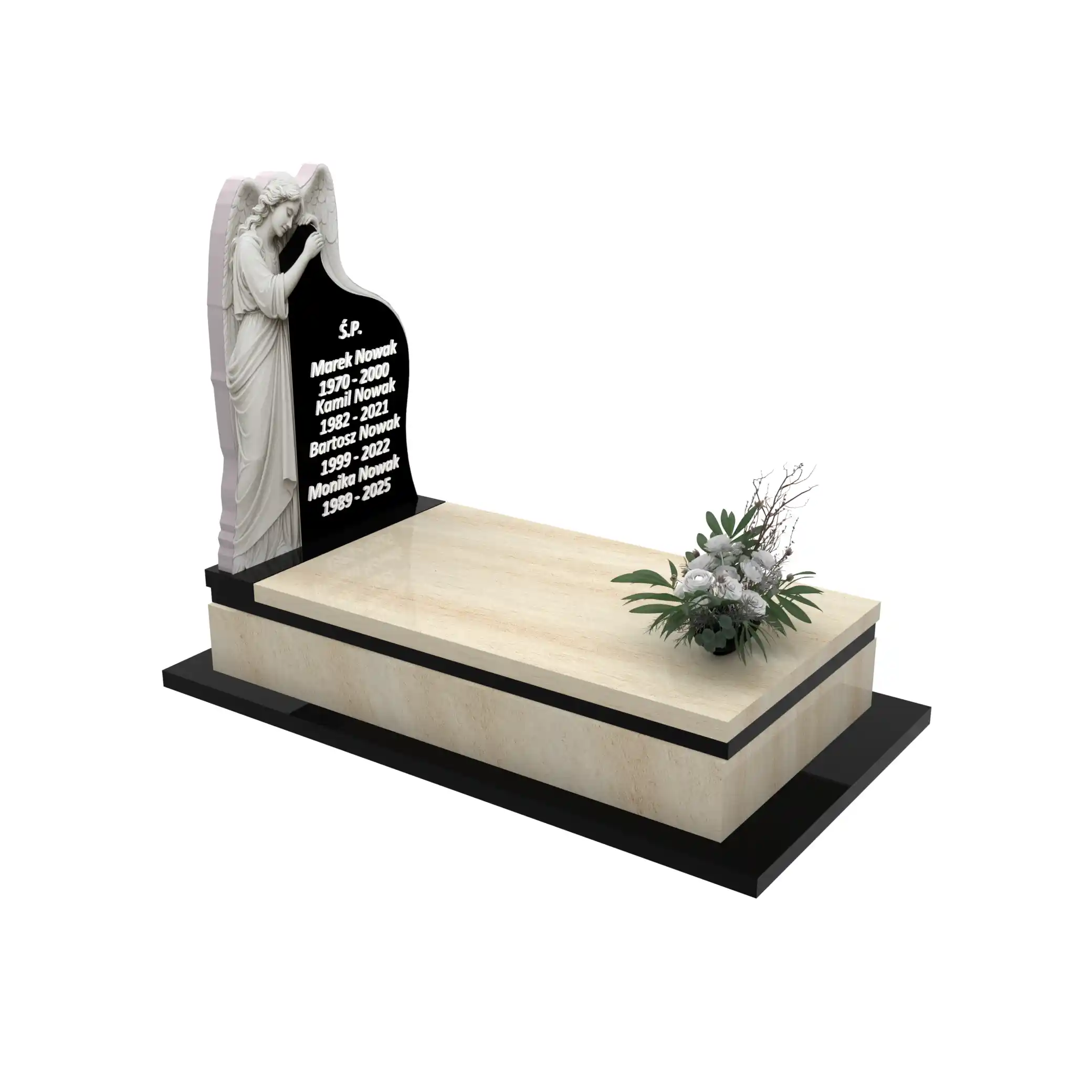 Nagrobek pojedynczy z rzeźbą anioła, wykonany z wysokiej jakości granitu CK 155+360 – photo №10