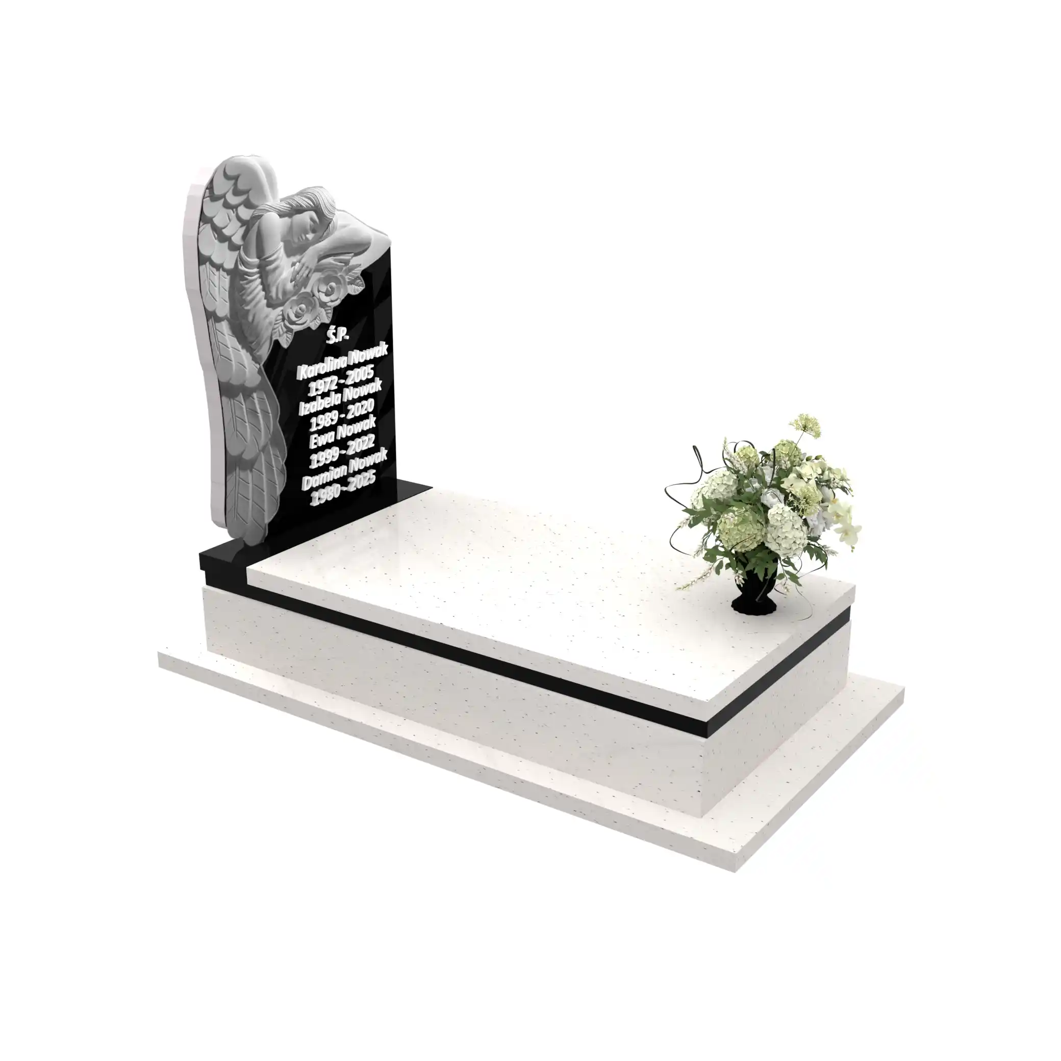 Nagrobek pojedynczy z rzeźbą anioła symbolizującego opiekę i spokój, wykonany z granitu CK 156+360 – photo №10
