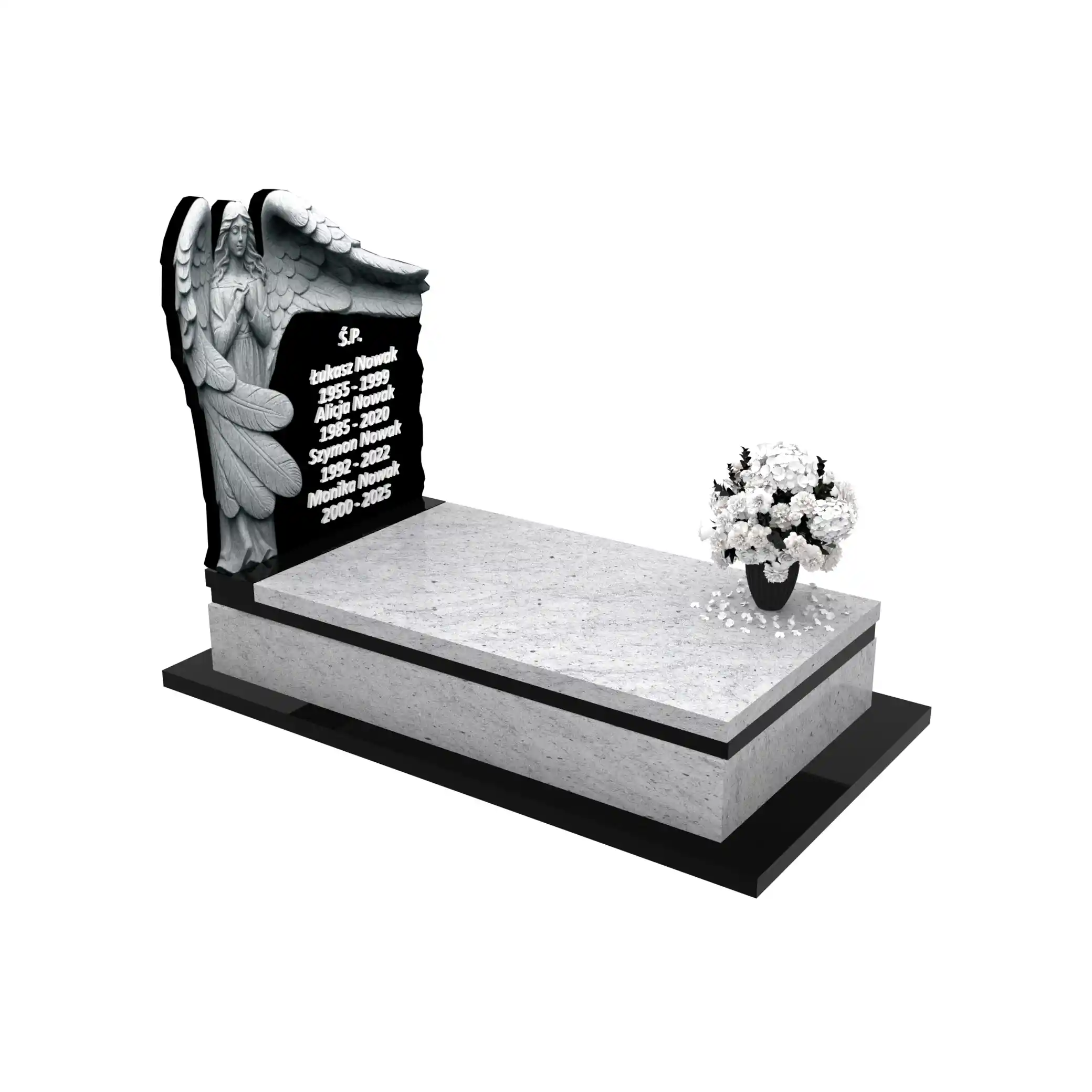 Nagrobek pojedynczy z rzeźbą anioła ze skrzydłami, wykonany z granitu CK 153+360 – photo №10