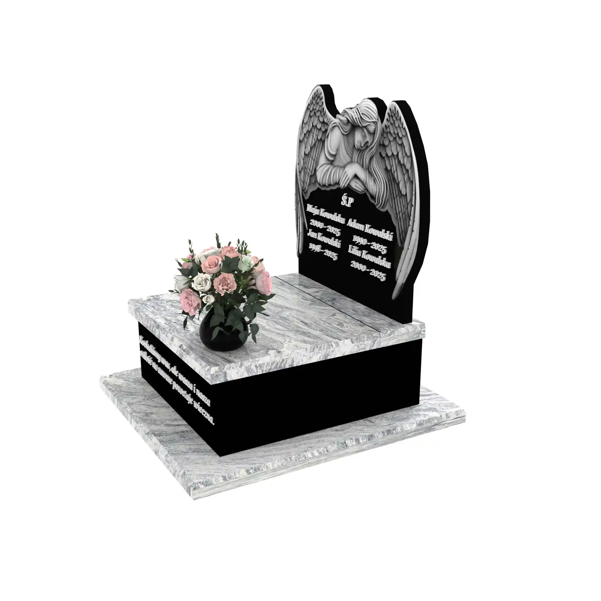 Nagrobek urnowy z rzeźbą anioła ze skrzydłami z granitu U 106+360 – photo №2