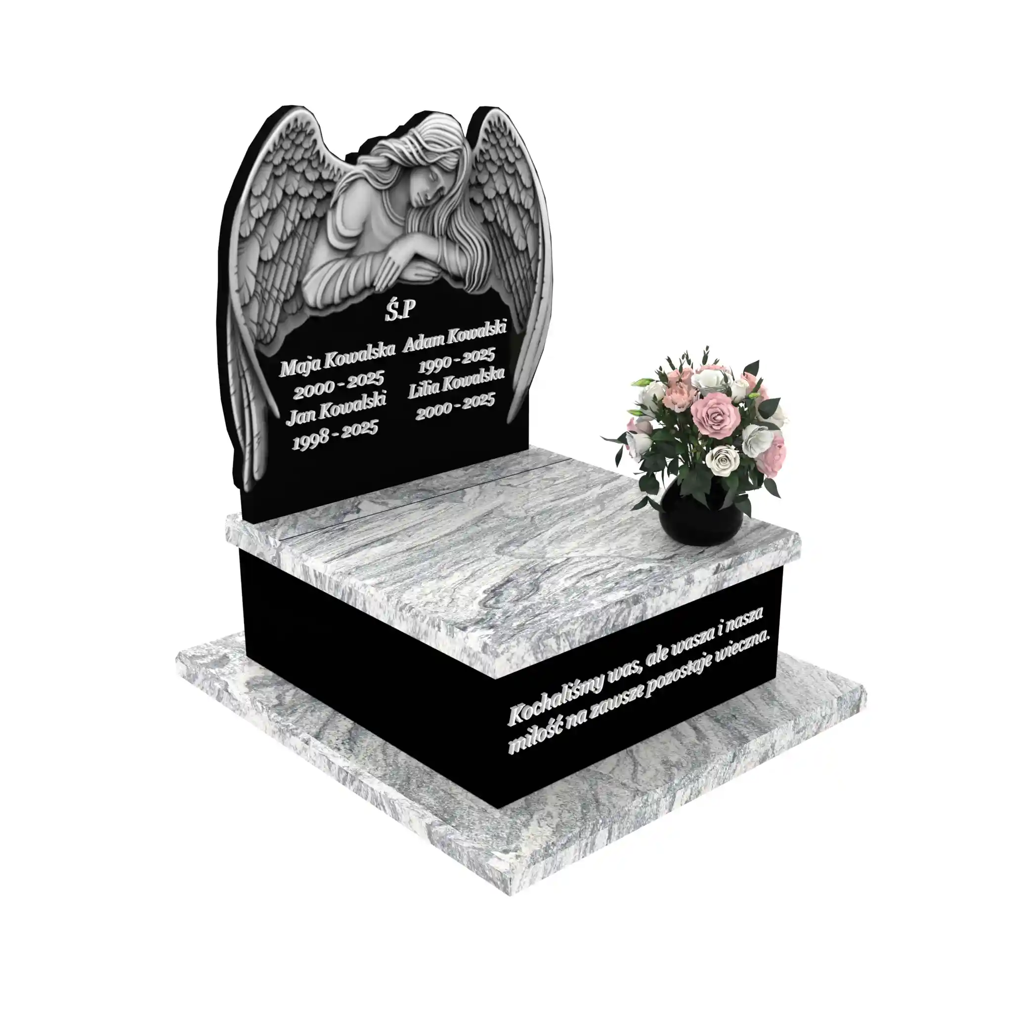 Nagrobek urnowy z rzeźbą anioła ze skrzydłami z granitu U 106+360 – photo №11